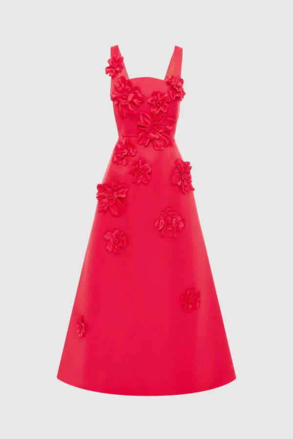 Rianne Floral Applique Sleeveless Maxi Dress in Red
