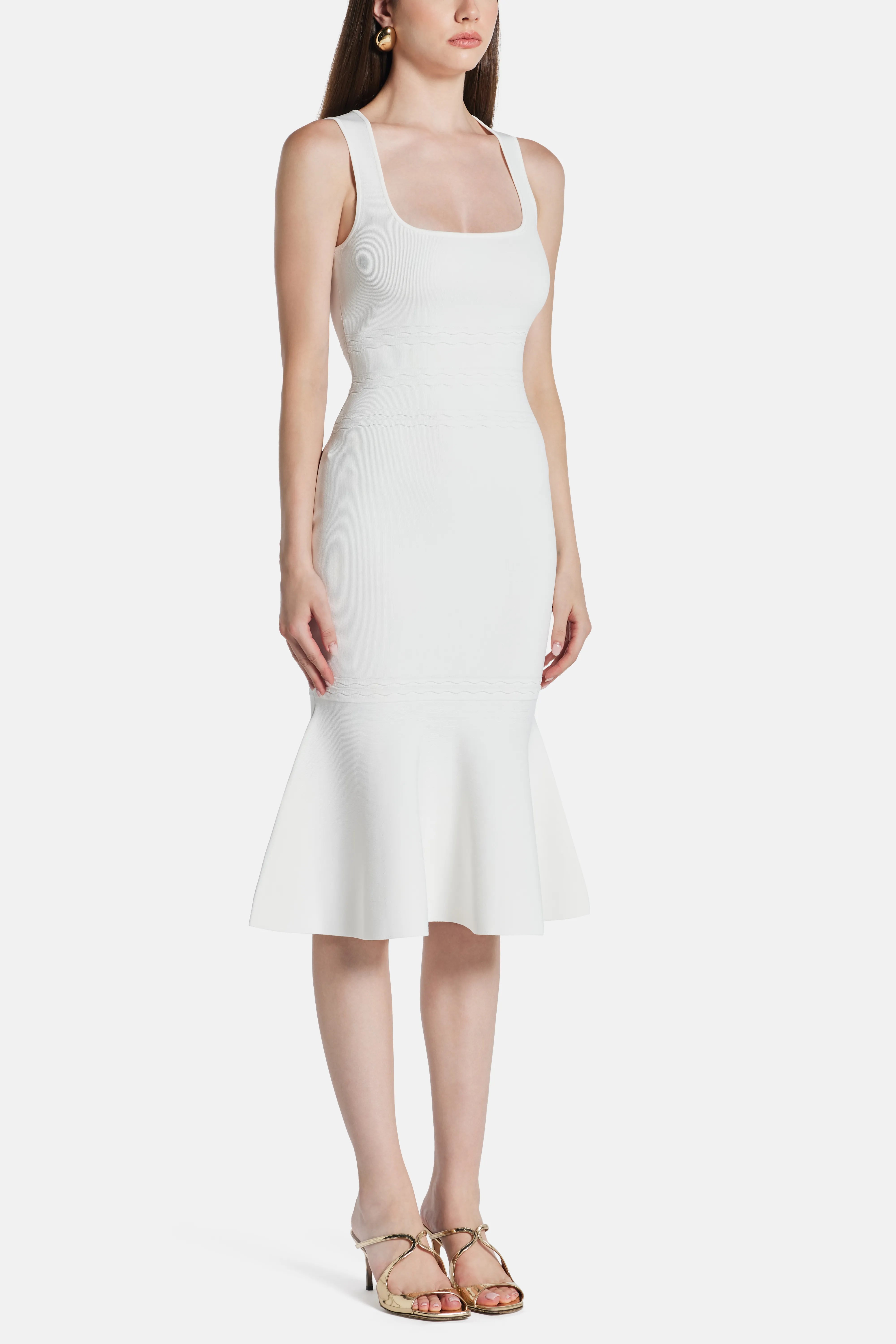 Camille Sleeveless Knit Bandage Midi Dress in White