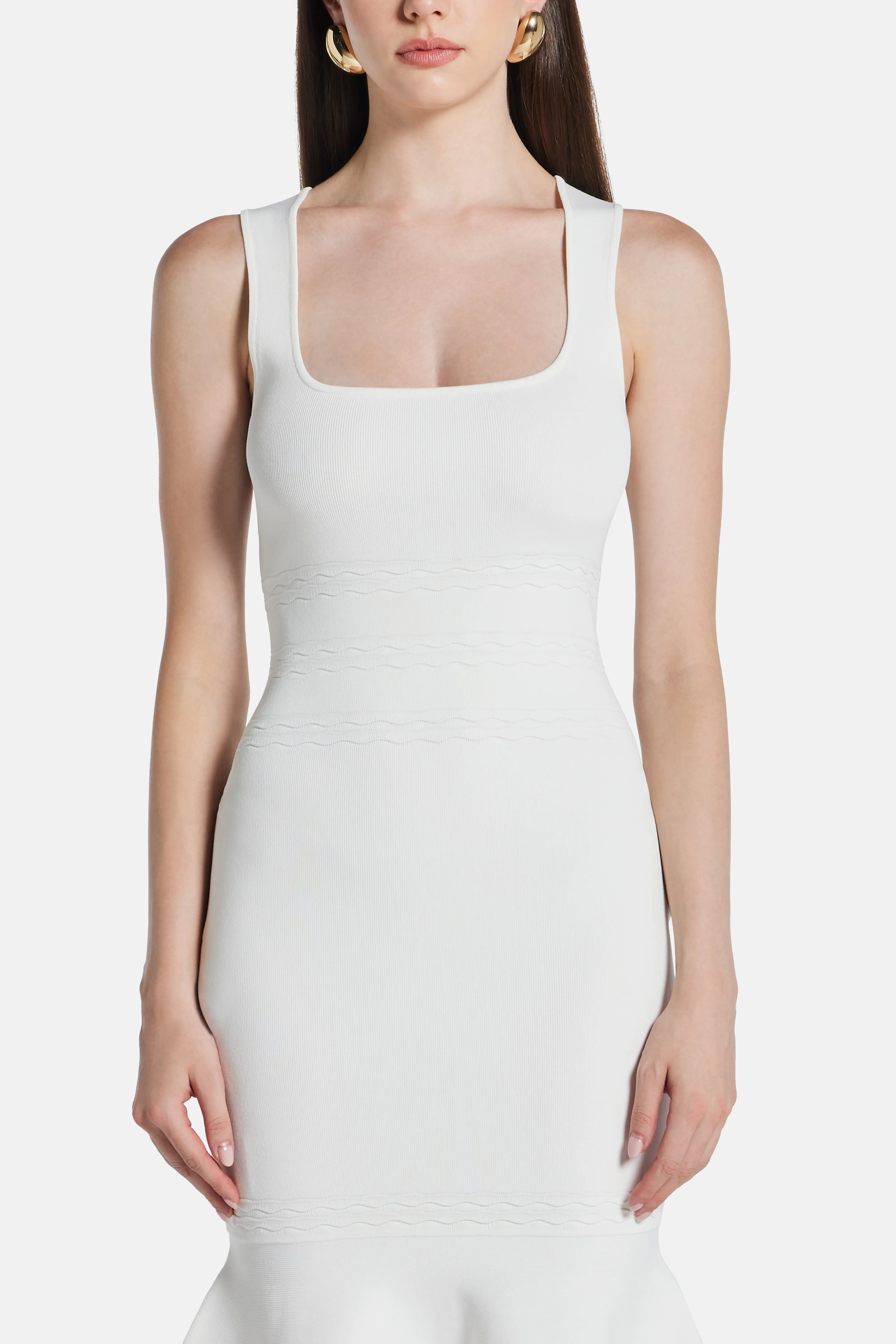 Camille Sleeveless Knit Bandage Midi Dress in White