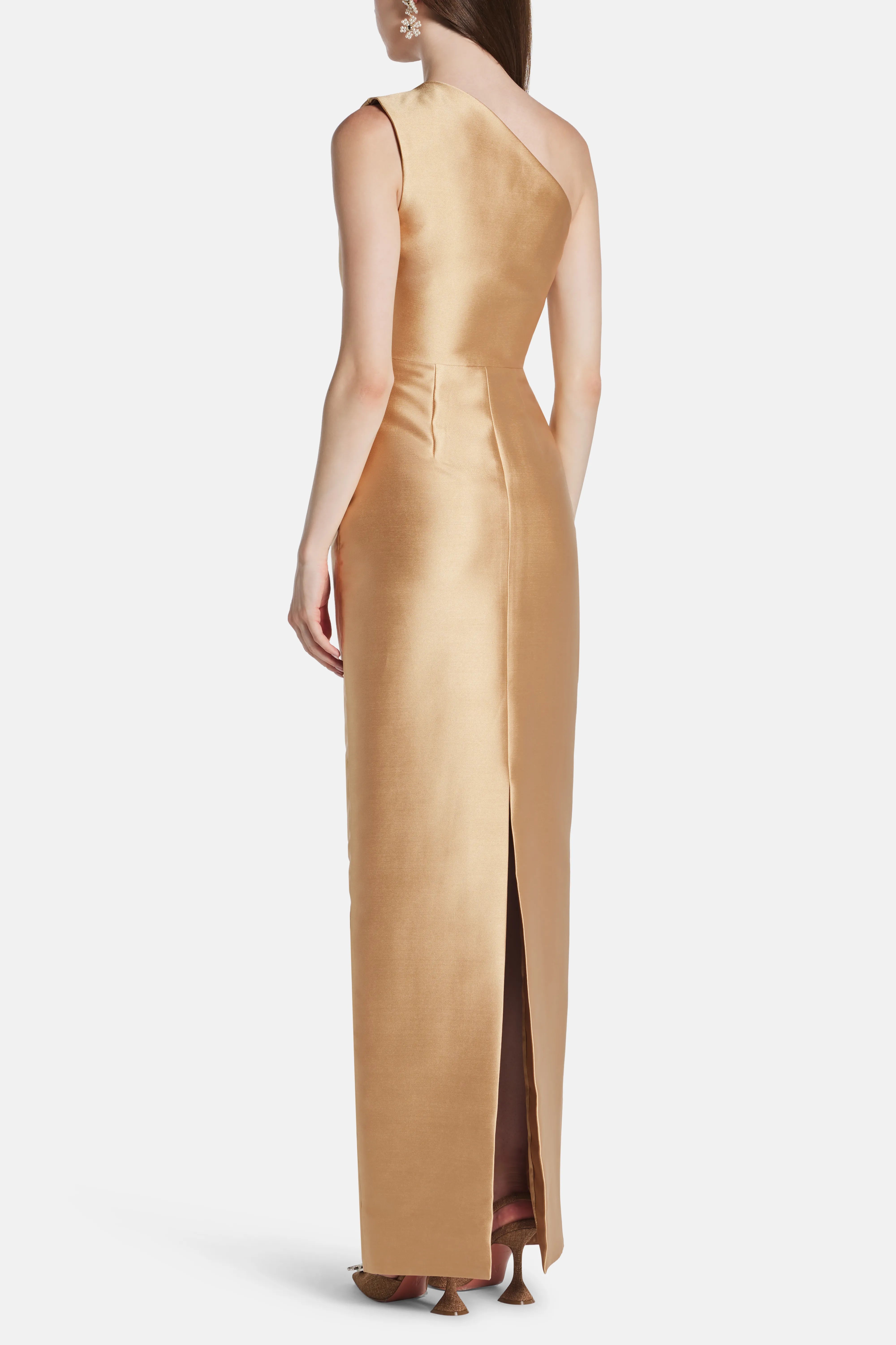 Kira One Shoulder Evening Dress in Beige