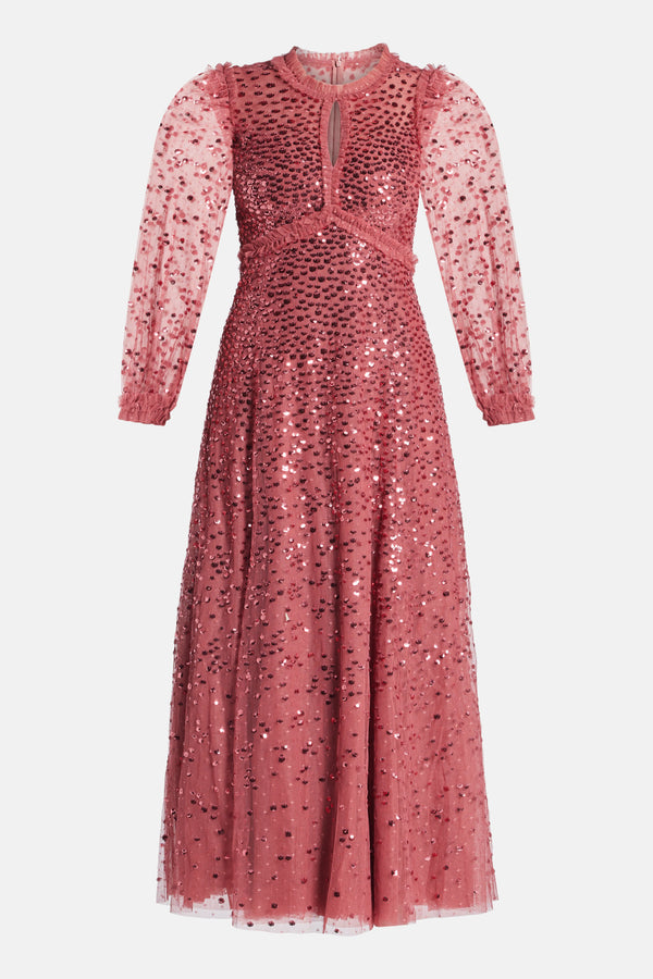 La Vie En Rose Round Neck Short Sleeves Evening Dress in Maroon