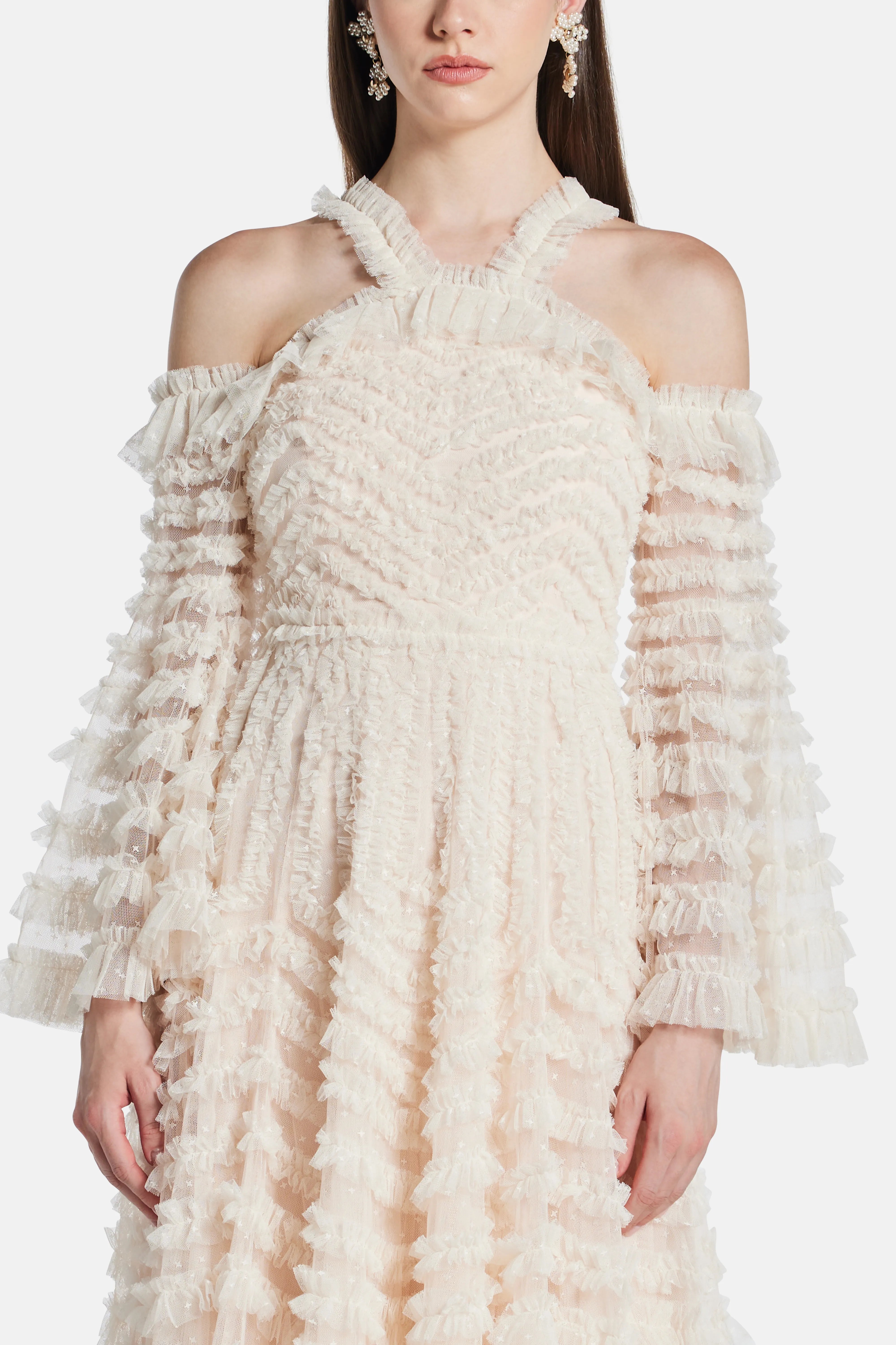 La Vie En Rose Off Shoulder Evening Dress in Cream