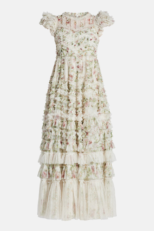 Colettes La Vie En Rose Round Neck Short Sleeves Evening Dress in Cream