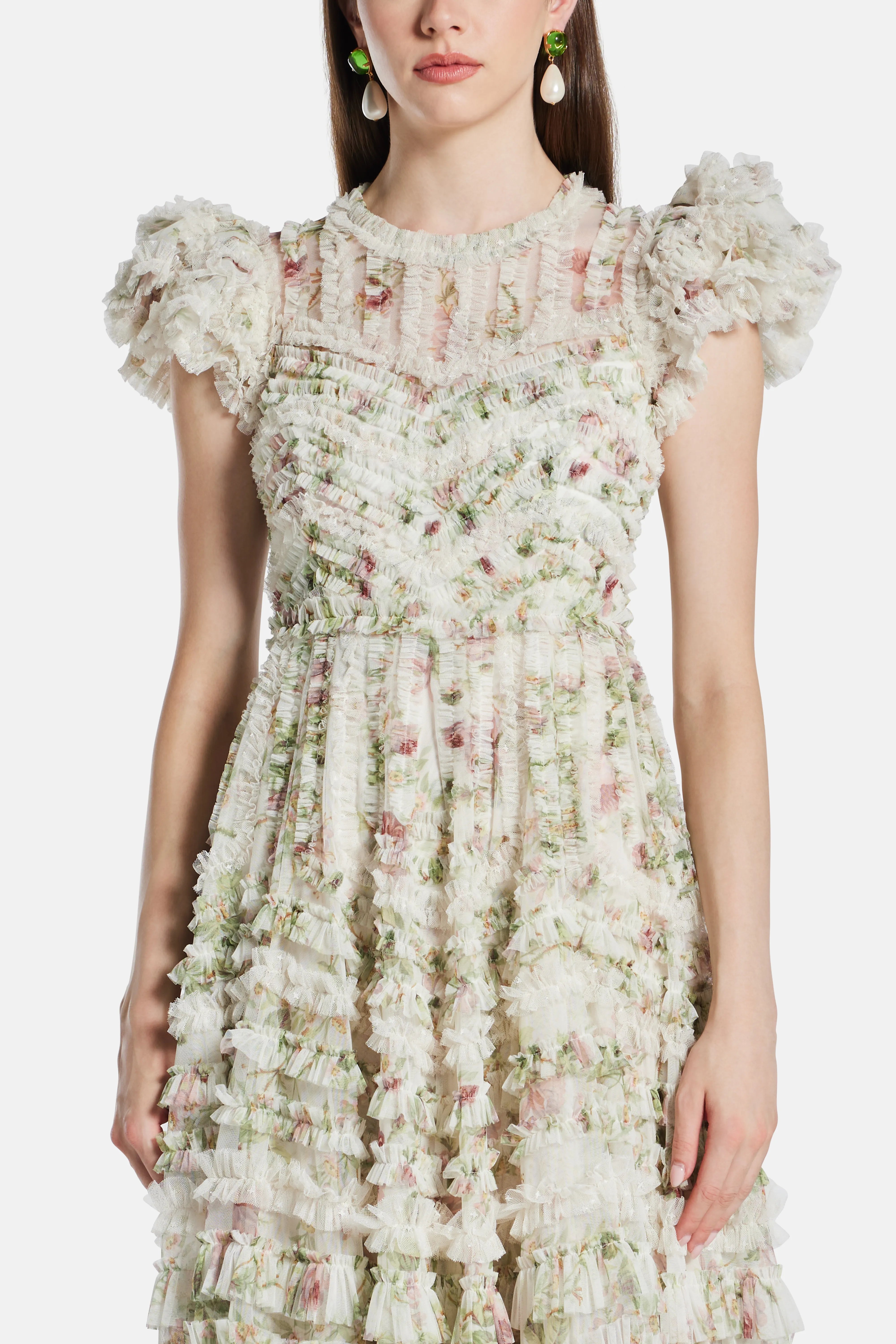 Colettes La Vie En Rose Round Neck Short Sleeves Evening Dress in Cream