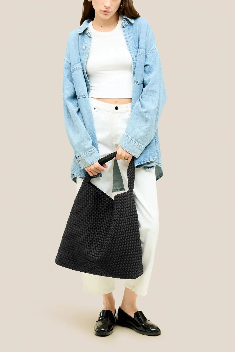 Nomad Woven Large Hobo Shoulder Bag in Black With Pouch