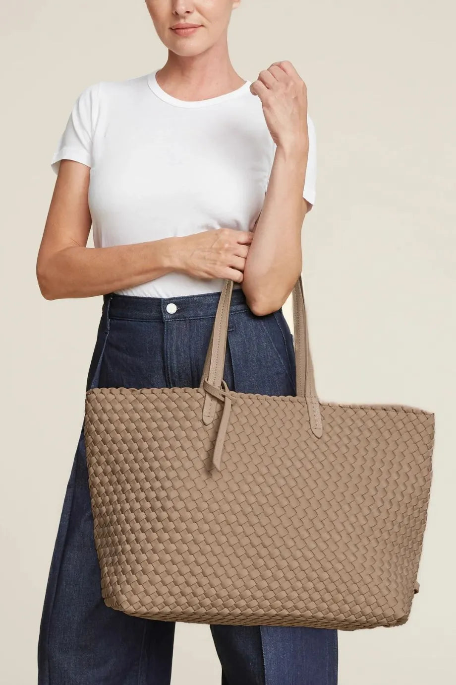 Jetsetter Woven Large Tote Bag in Beige
