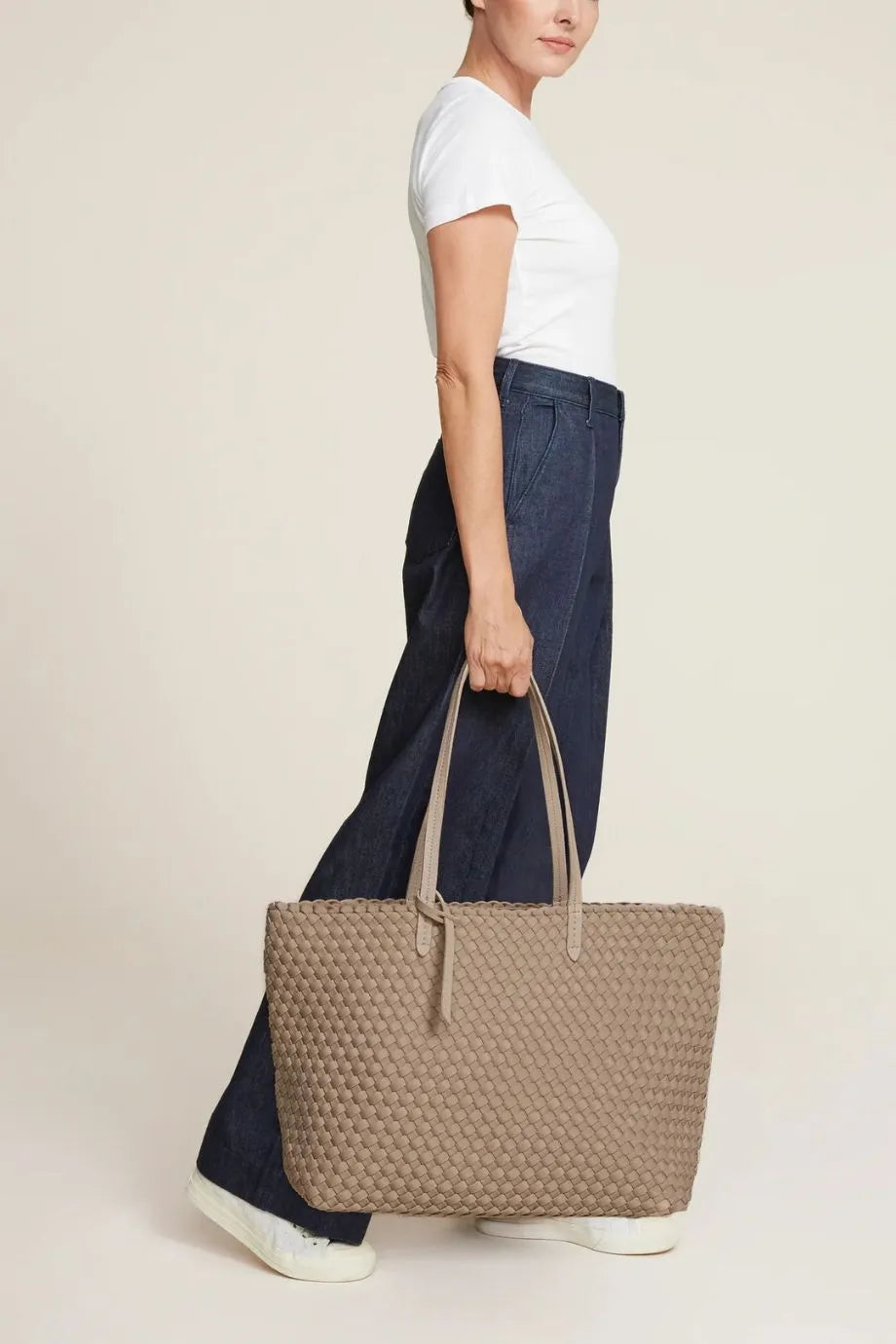Jetsetter Woven Large Tote Bag in Beige