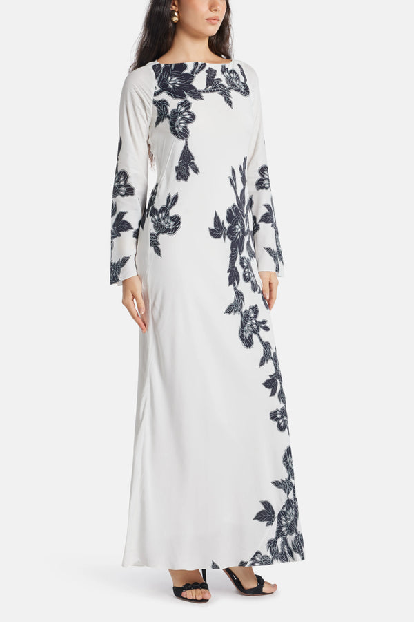 Aahi Floral Linen Maxi Dress in White