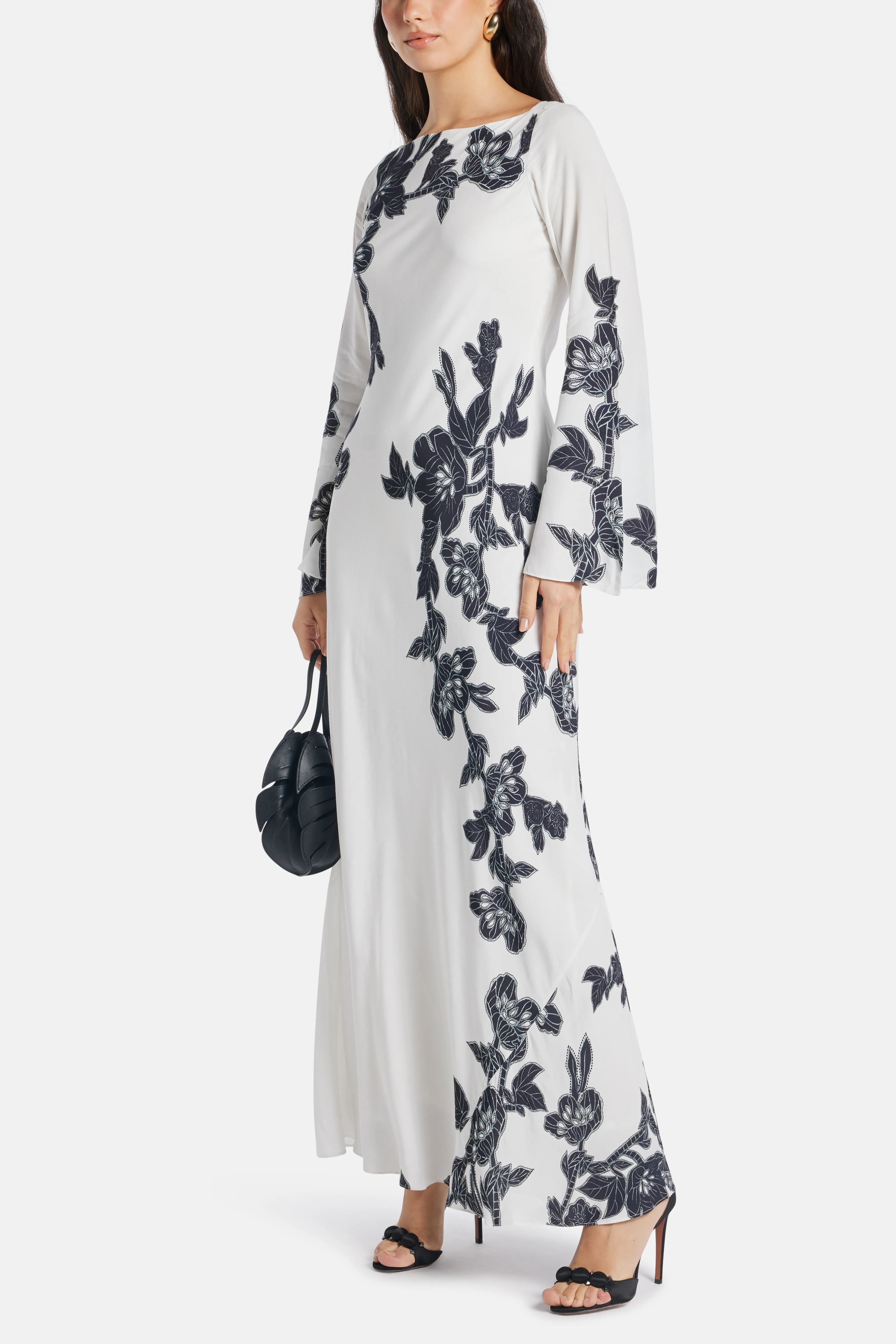 Aahi Floral Linen Maxi Dress in White