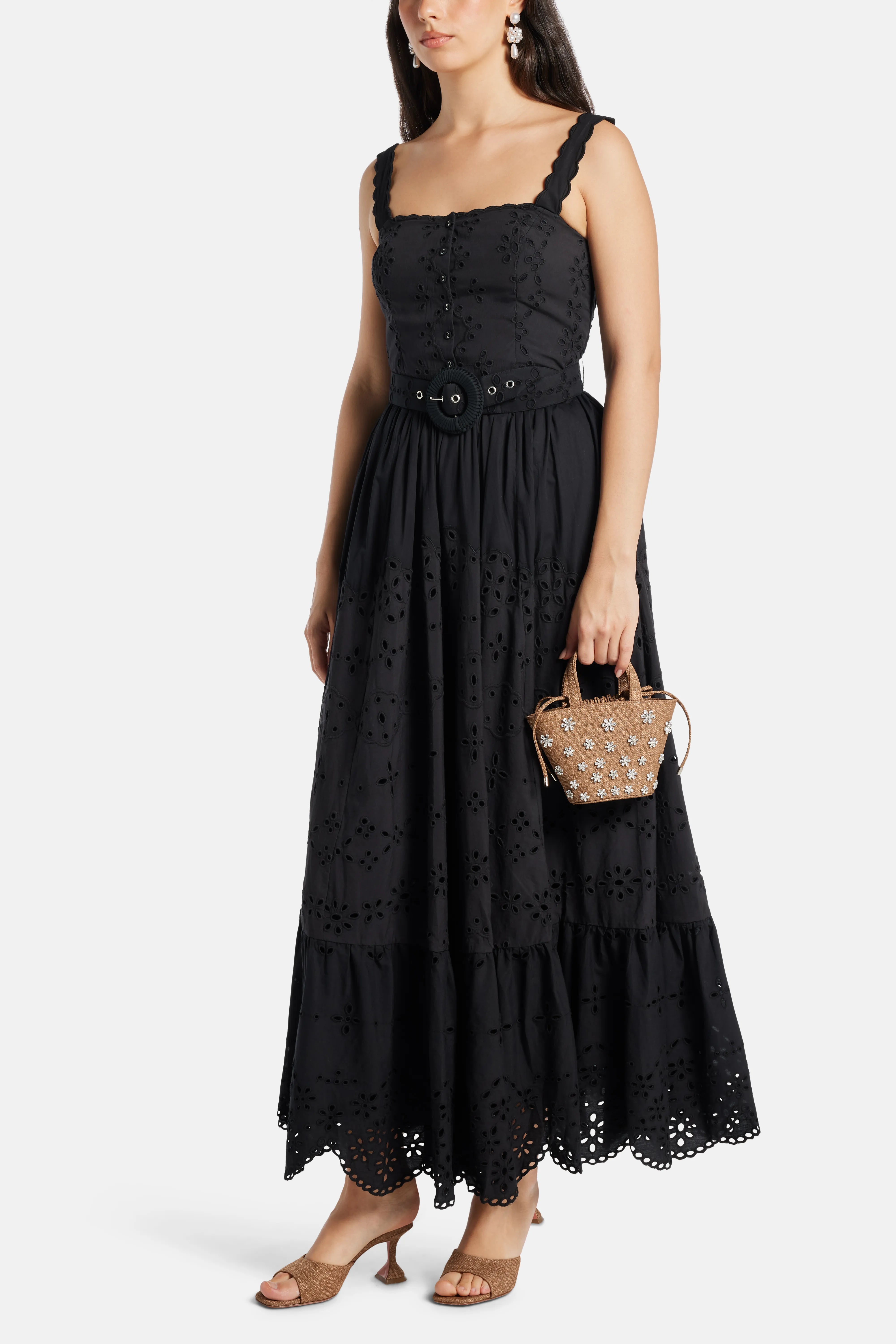 Raga Sleeveless Belted Cotton Maxi Dress in Black