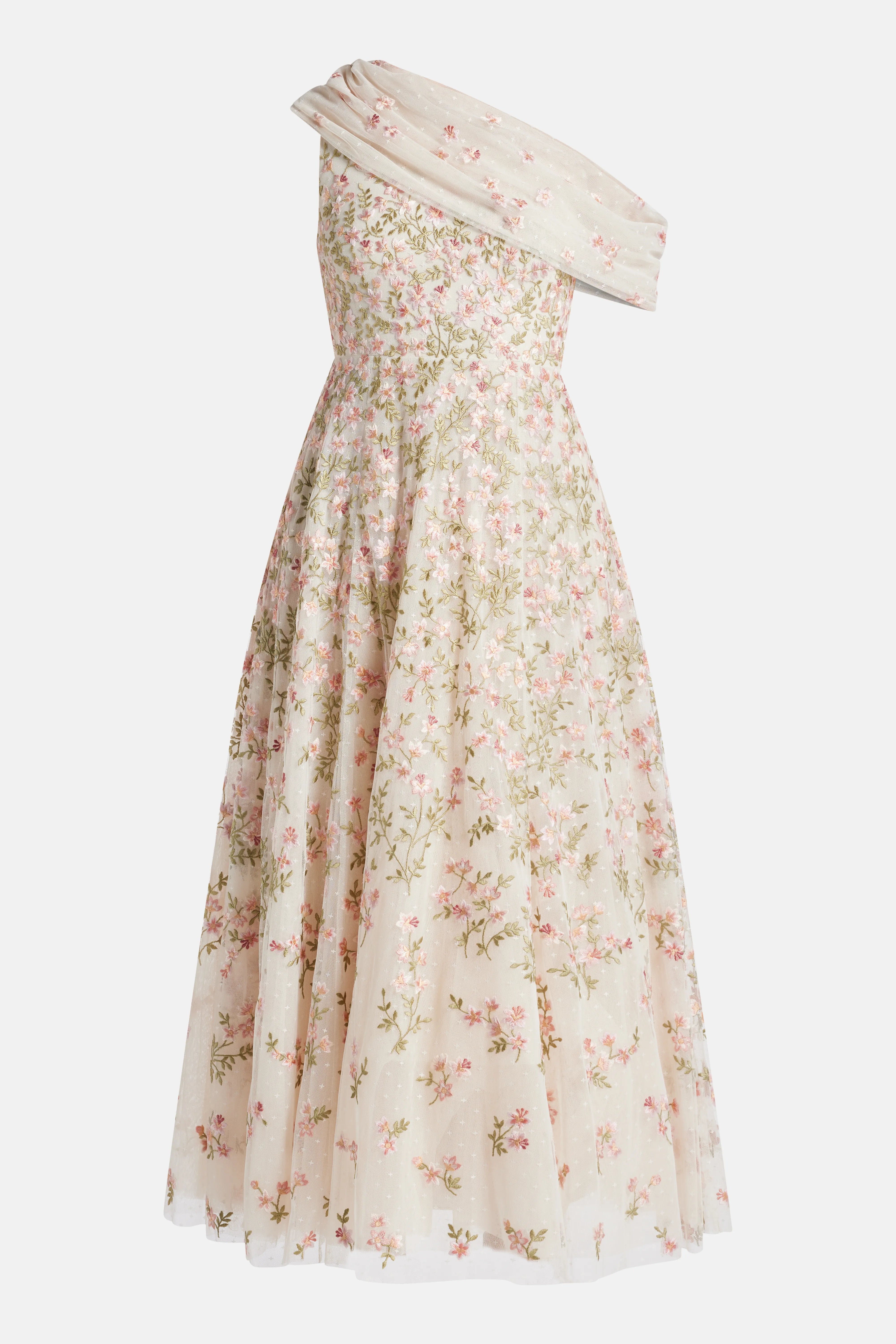 Everett Bloom One Shoulder Evening Dress in Cream