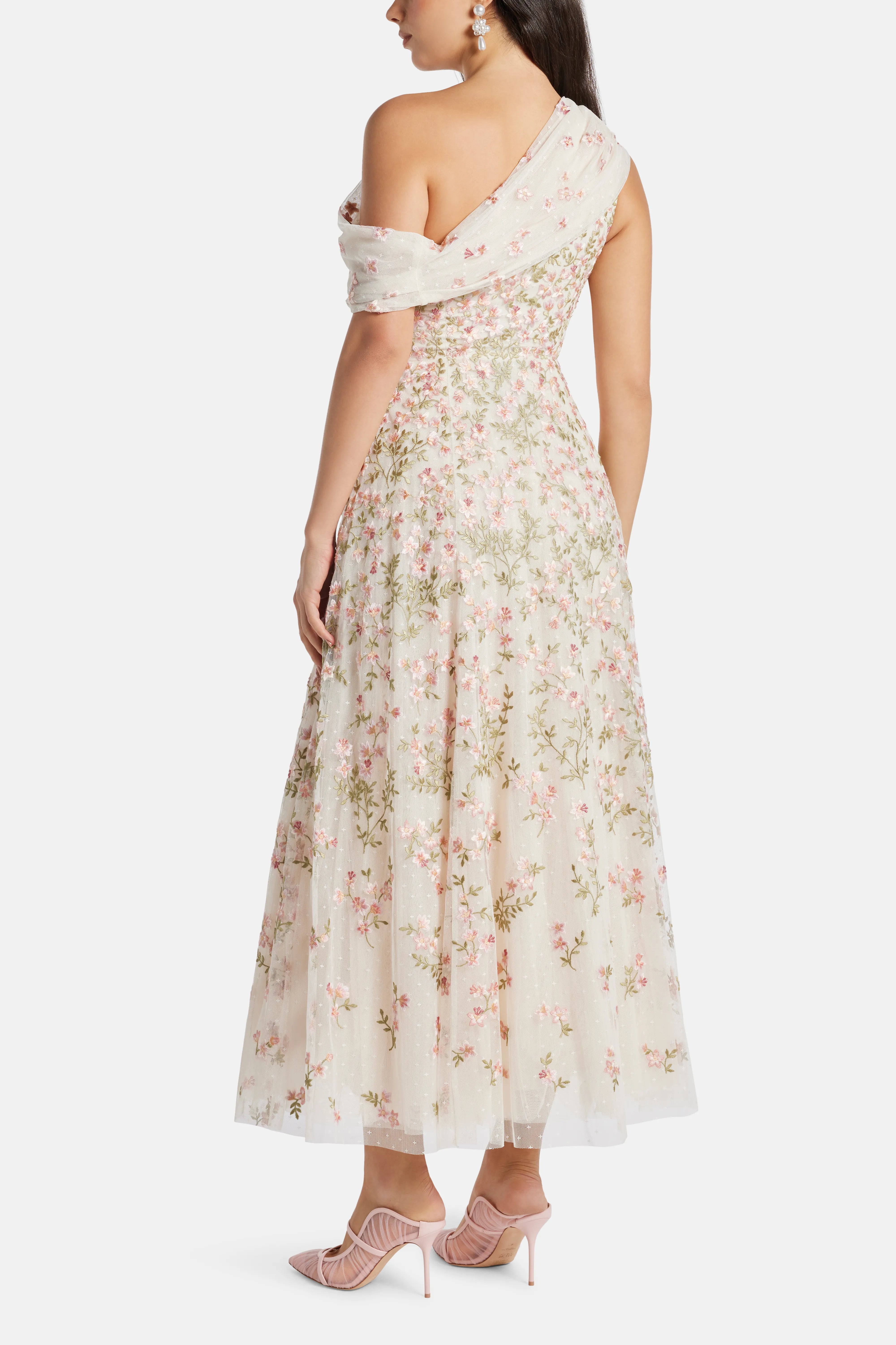 Everett Bloom One Shoulder Evening Dress in Cream