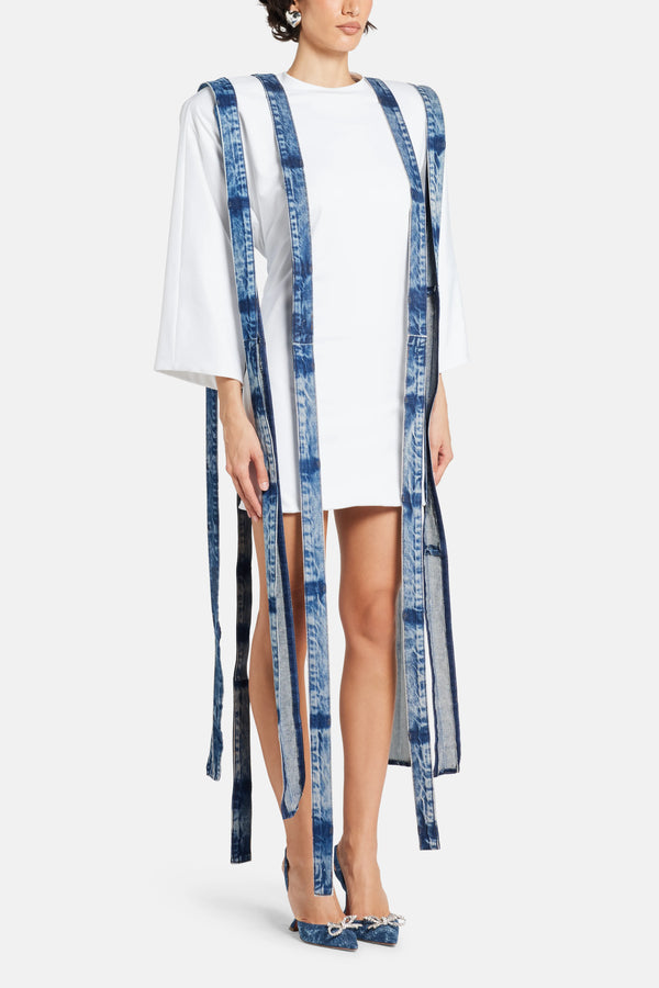Oversized Denim Straps T-Shirt Mini Dress in White