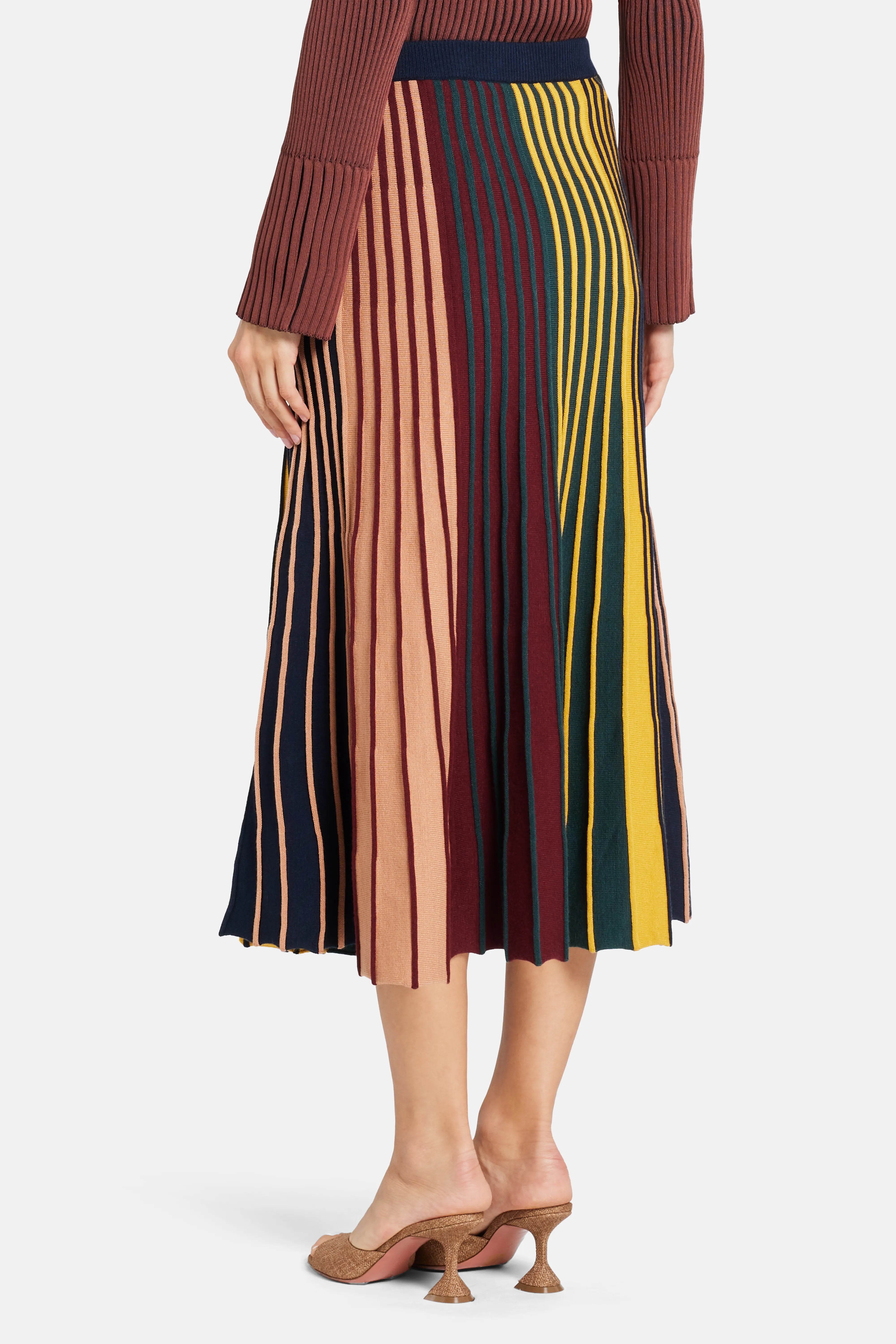 Celia Stripes Knit Midi Skirt in Maroon