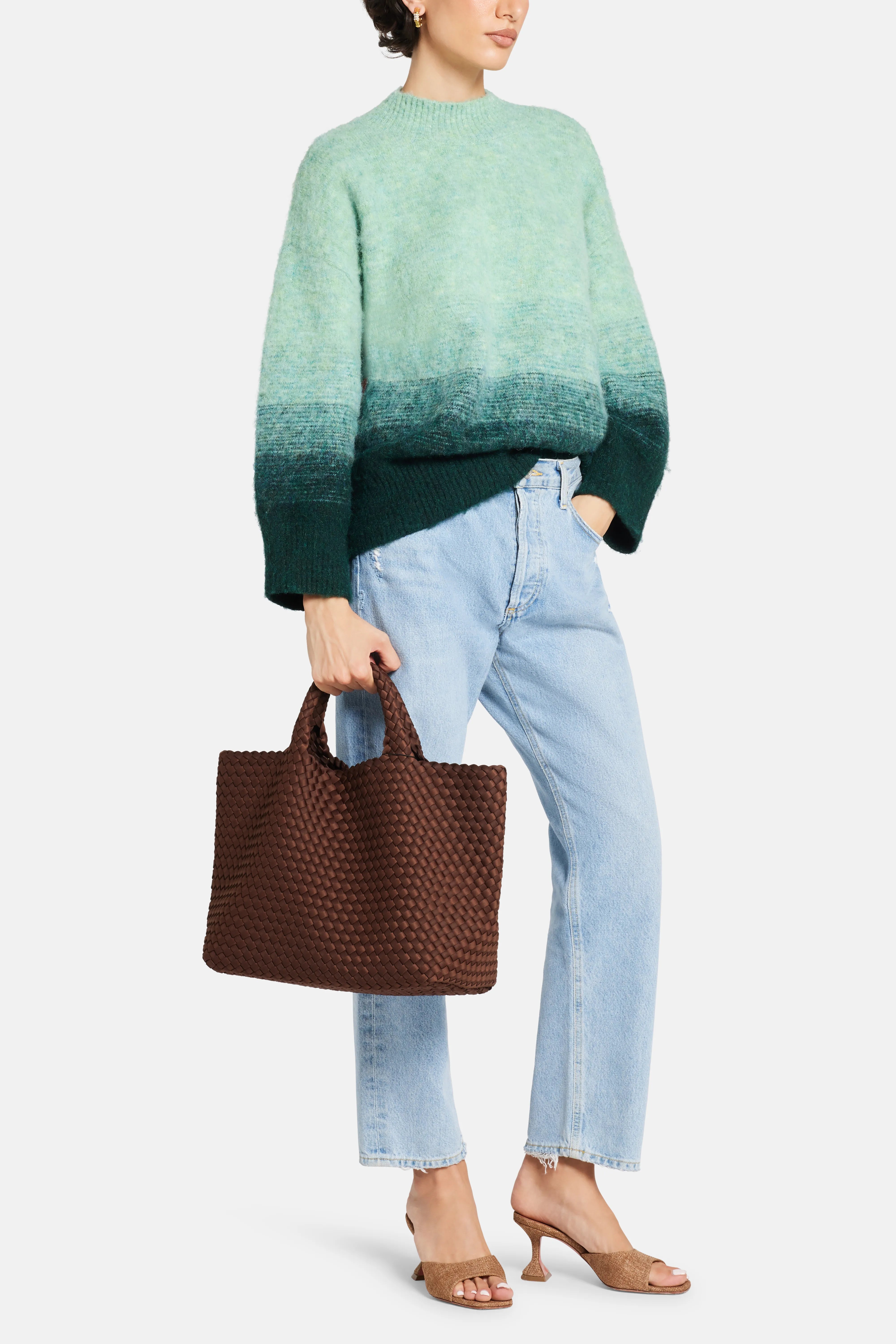 St. Barths Woven Medium Tote Bag in Brown With Pouch