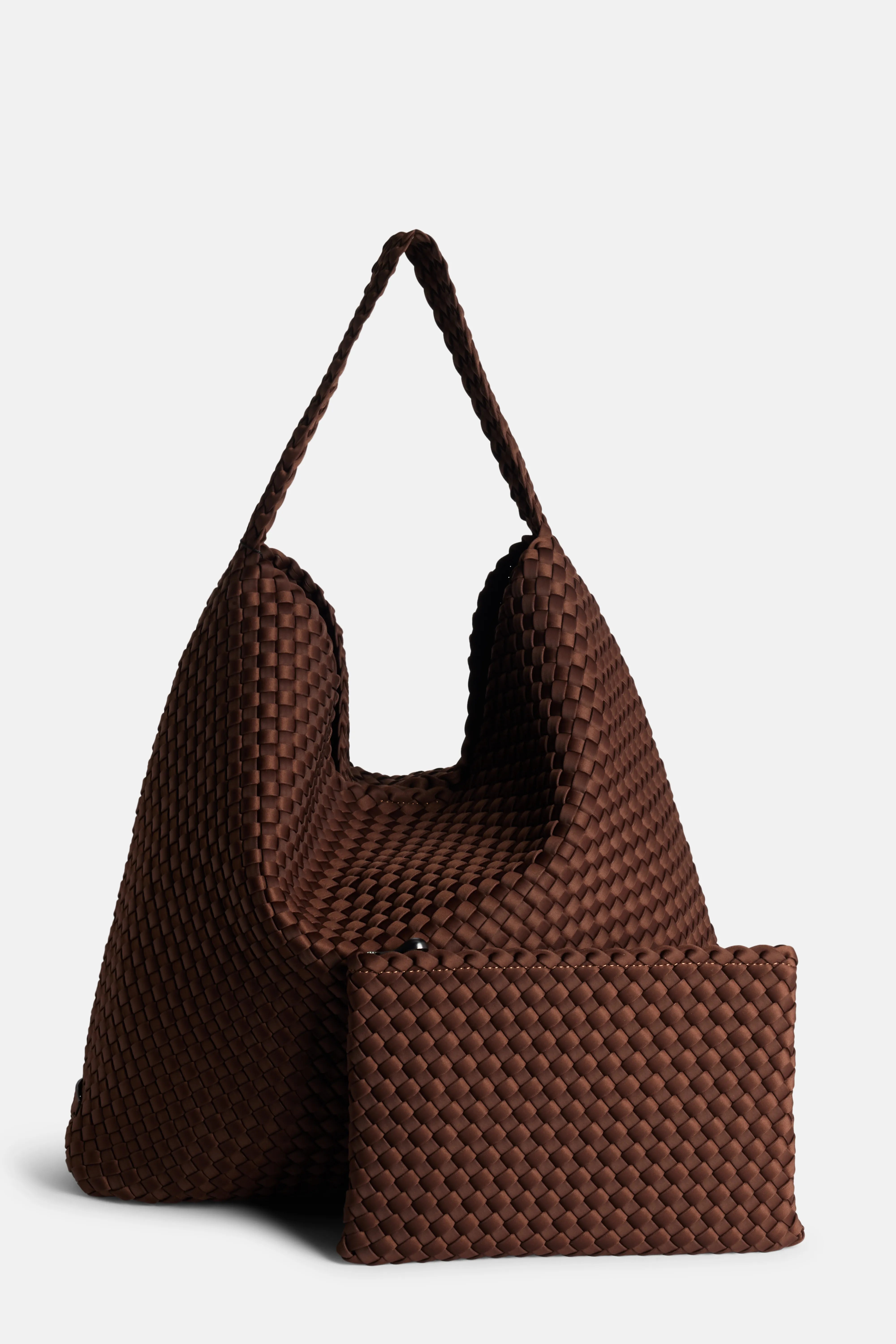 Nomad Woven Large Hobo Shoulder Bag in Brown With Pouch