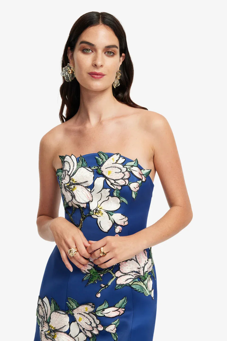 Zaria Floral Applique Bustier Mini Dress in Blue