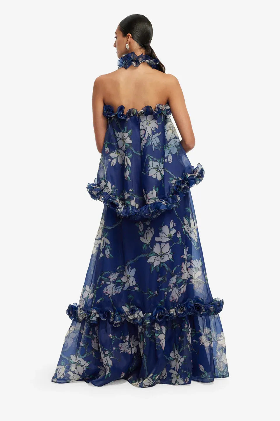 Michelle Floral Ruffles Halter Neck Top in Blue