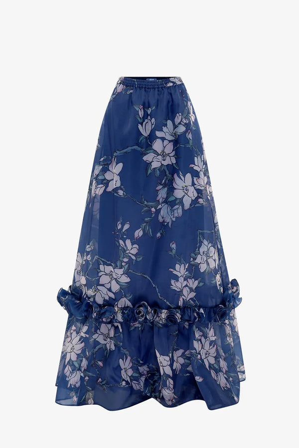 Paige Floral Ruffles Maxi Skirt in Blue