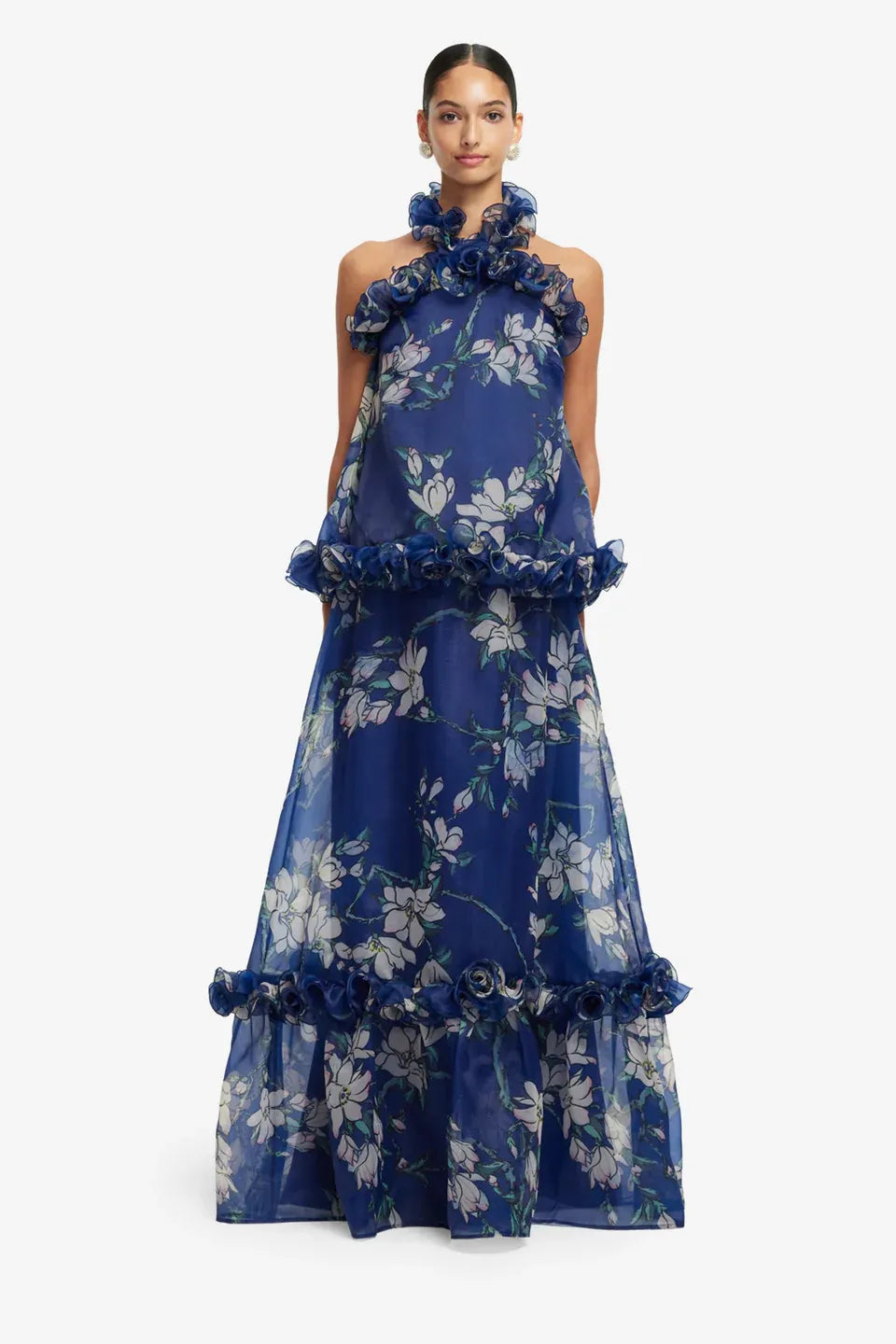 Paige Floral Ruffles Maxi Skirt in Blue