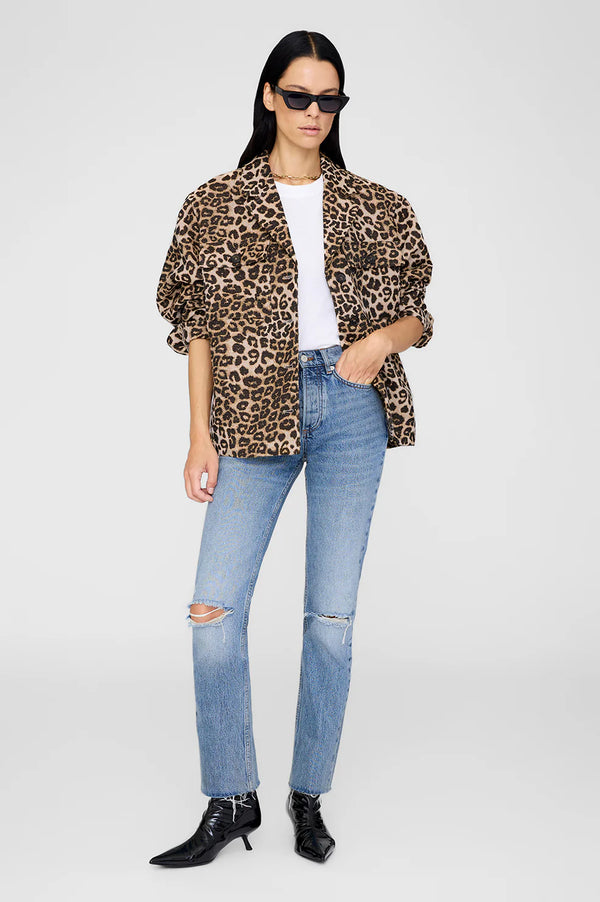 Flynn Leopard Print Cotton Jacket in Black