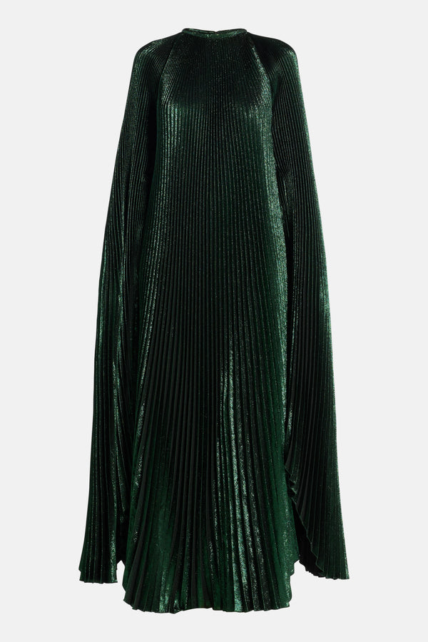 Palais Shimmer Pleated Cape Sleeves Evening Dress in Green
