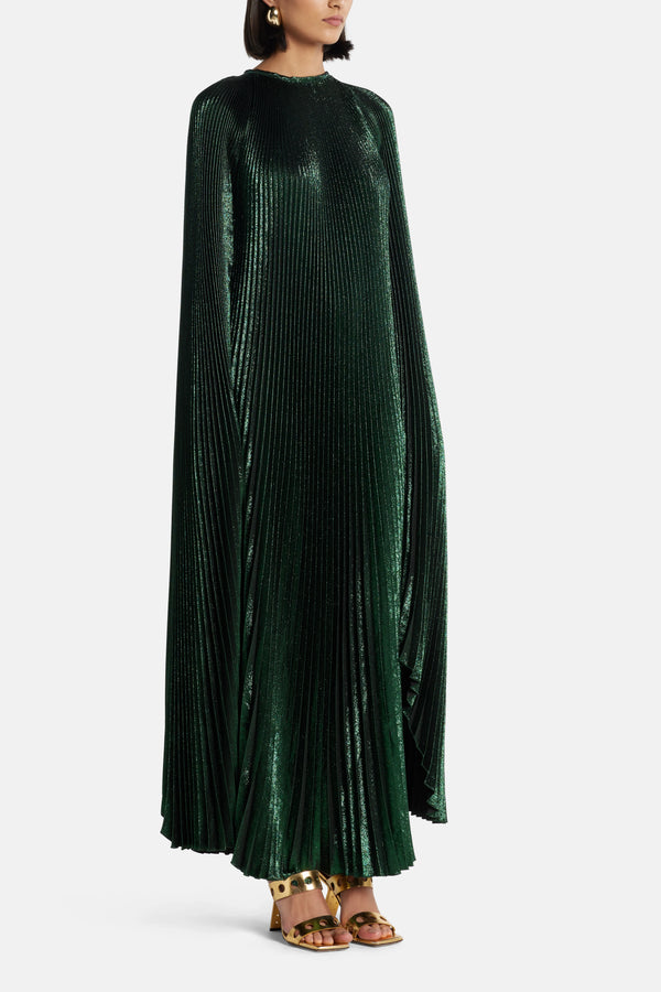 Palais Shimmer Pleated Cape Sleeves Evening Dress in Green