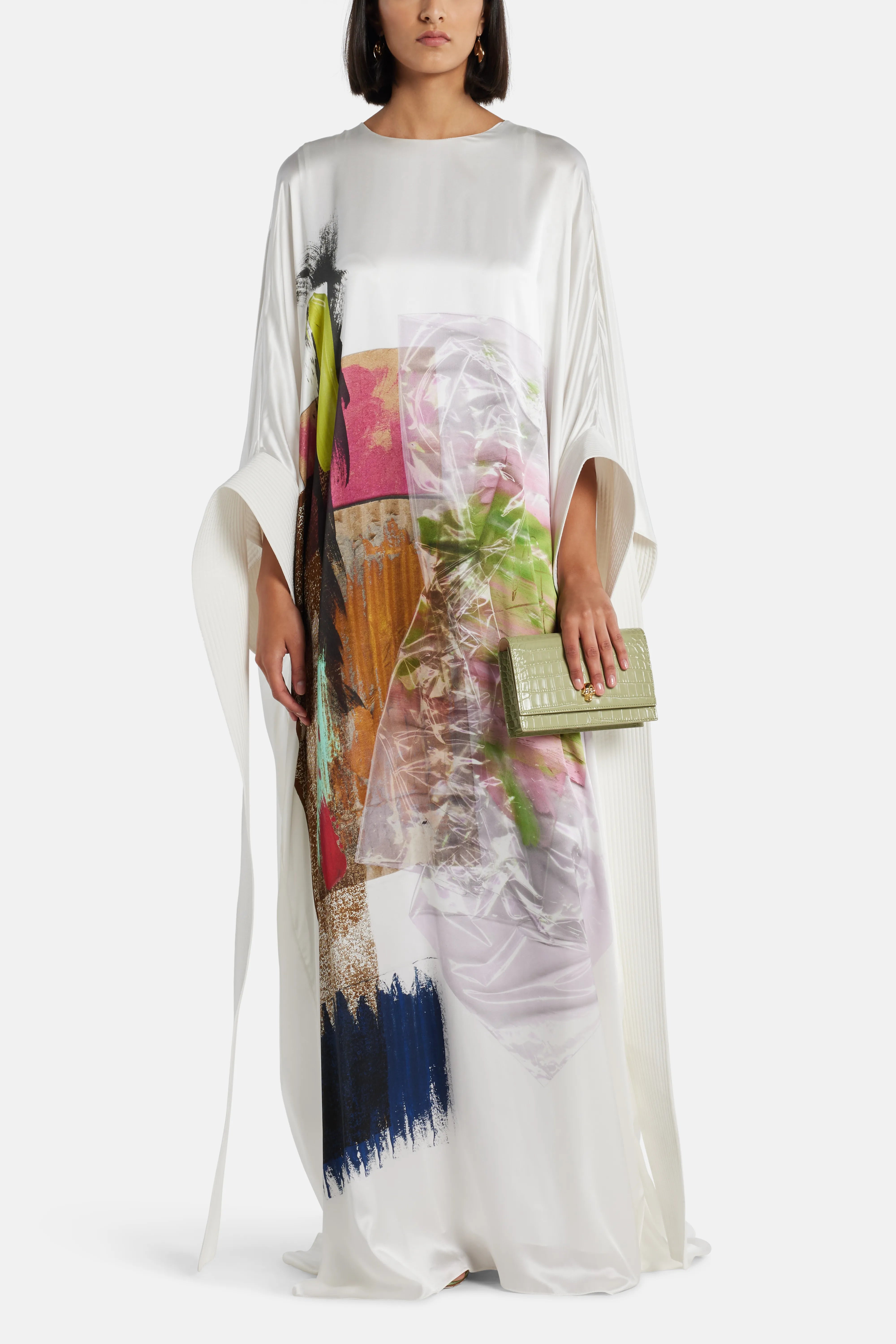 فستان إيفادين ماكسي من الحرير باللون الأبيض