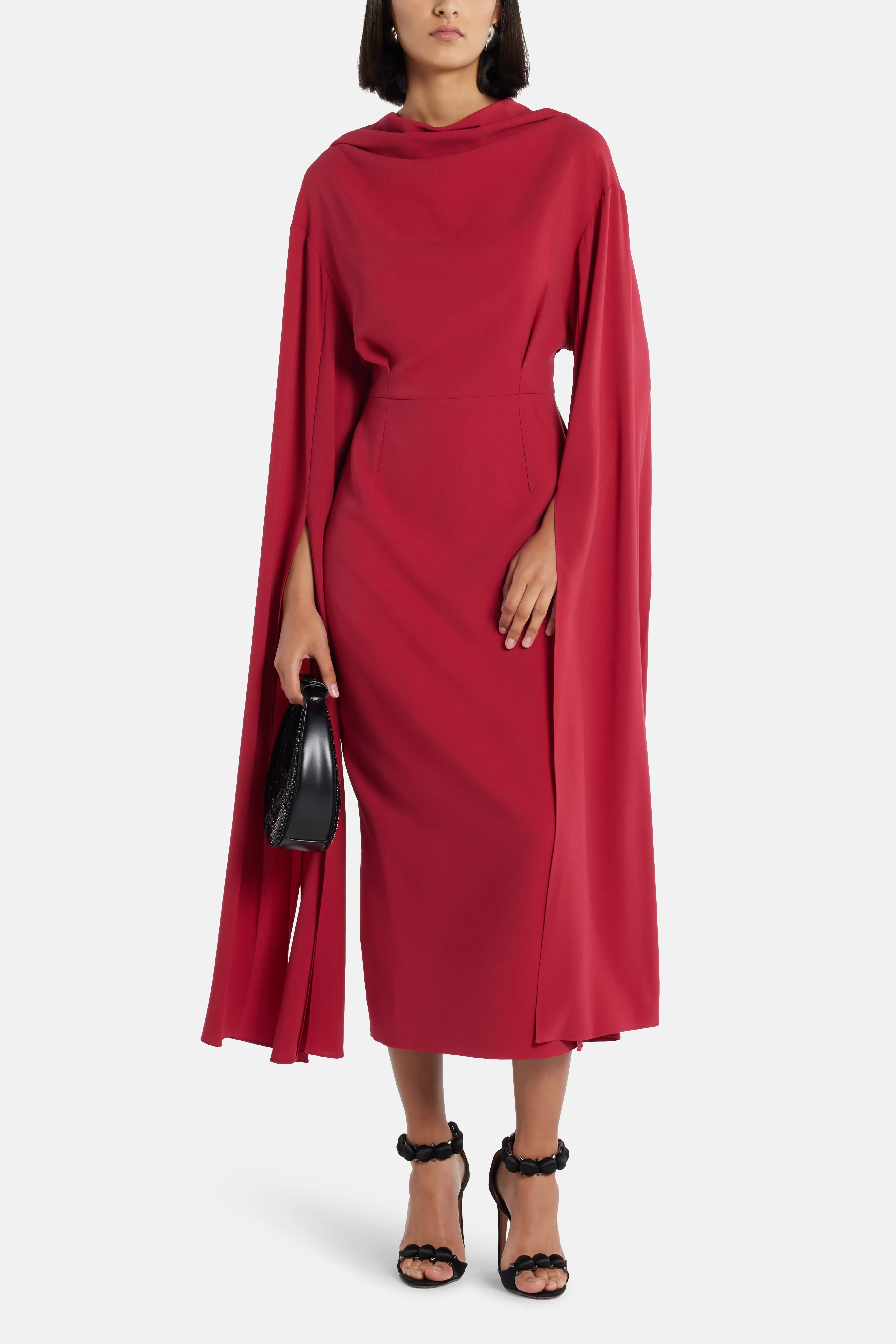 فستان ميدي نور بأكمام واسعة باللون الأحمر