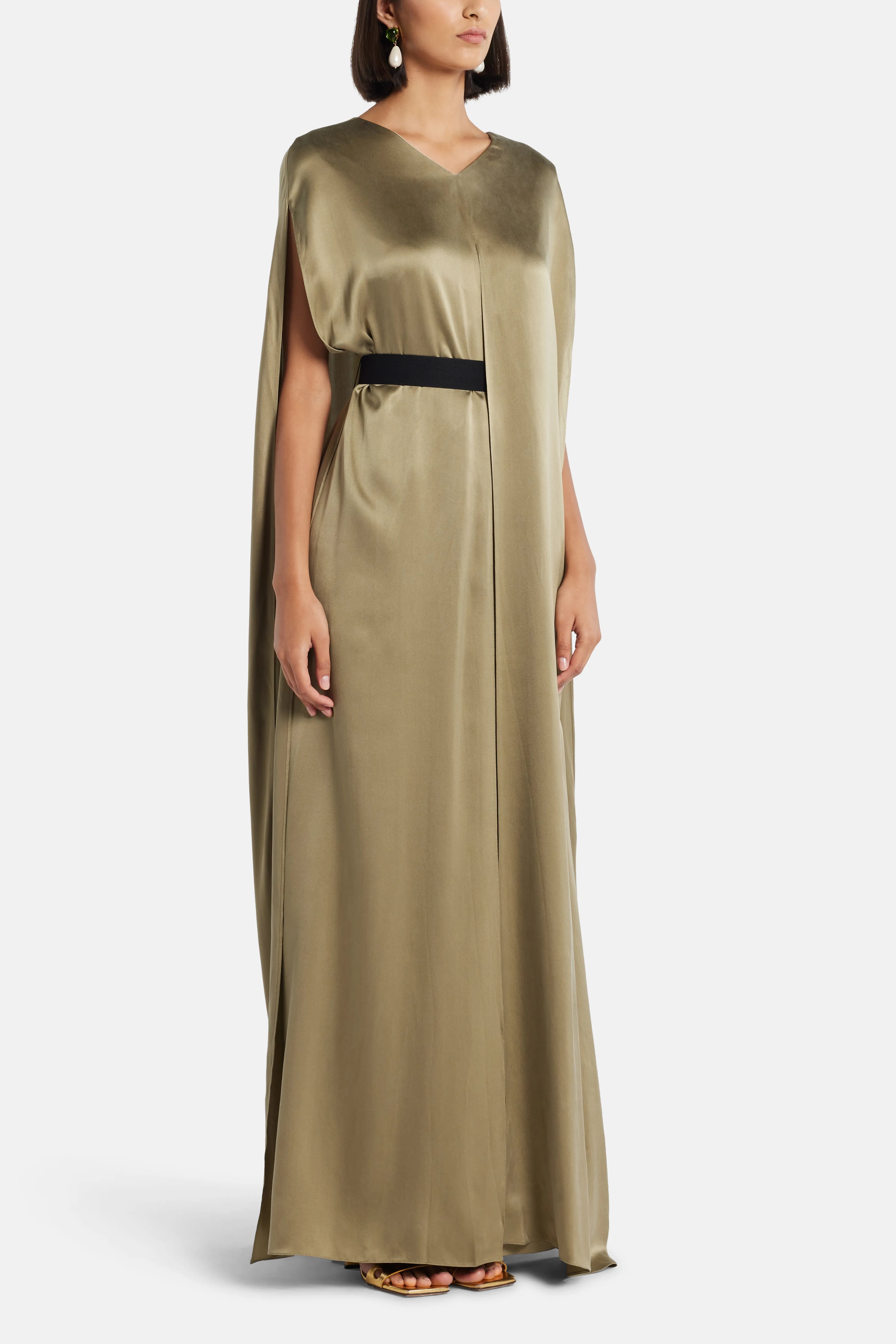 Fyeris Belted Silk Maxi Dress in Green