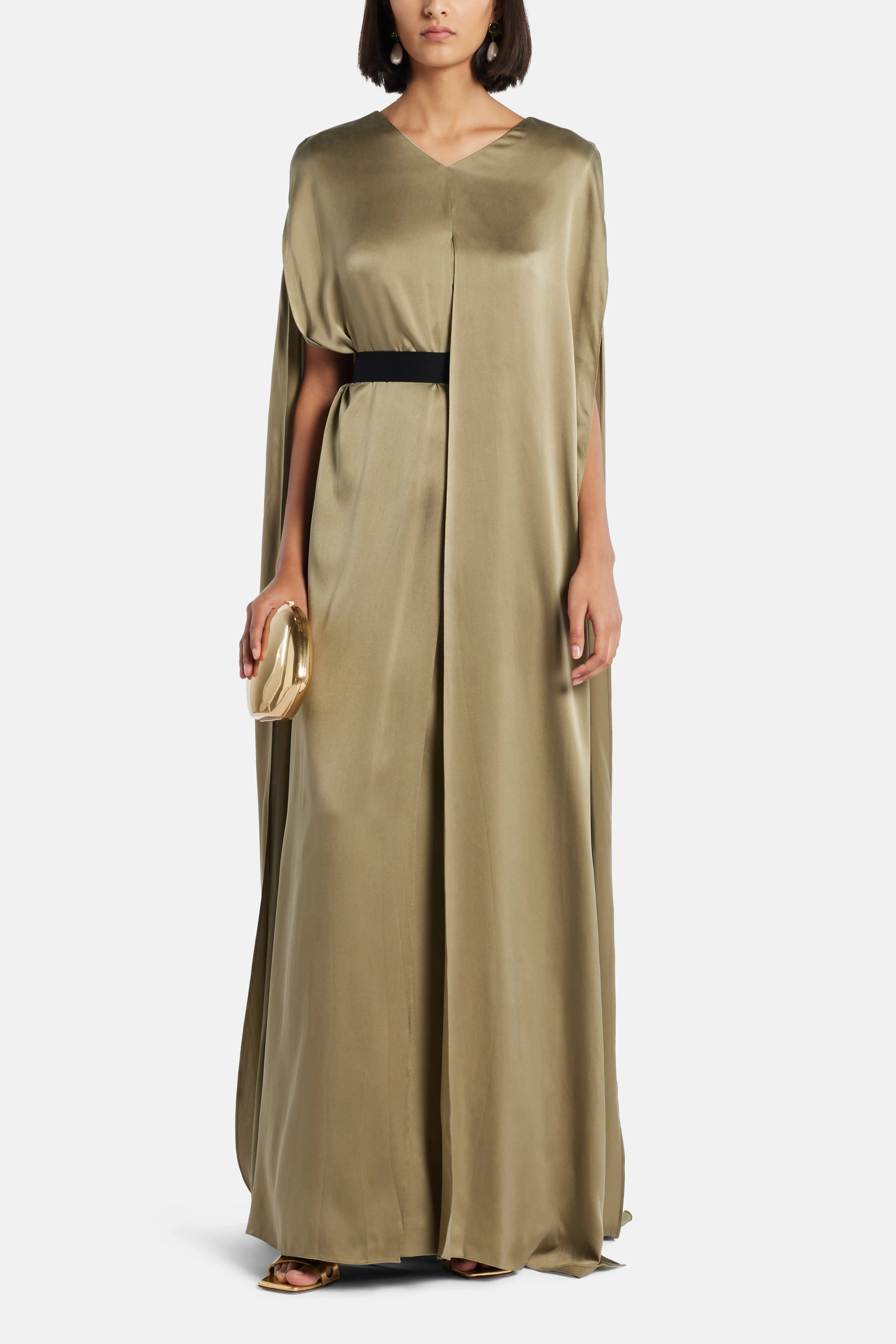 Fyeris Belted Silk Maxi Dress in Green