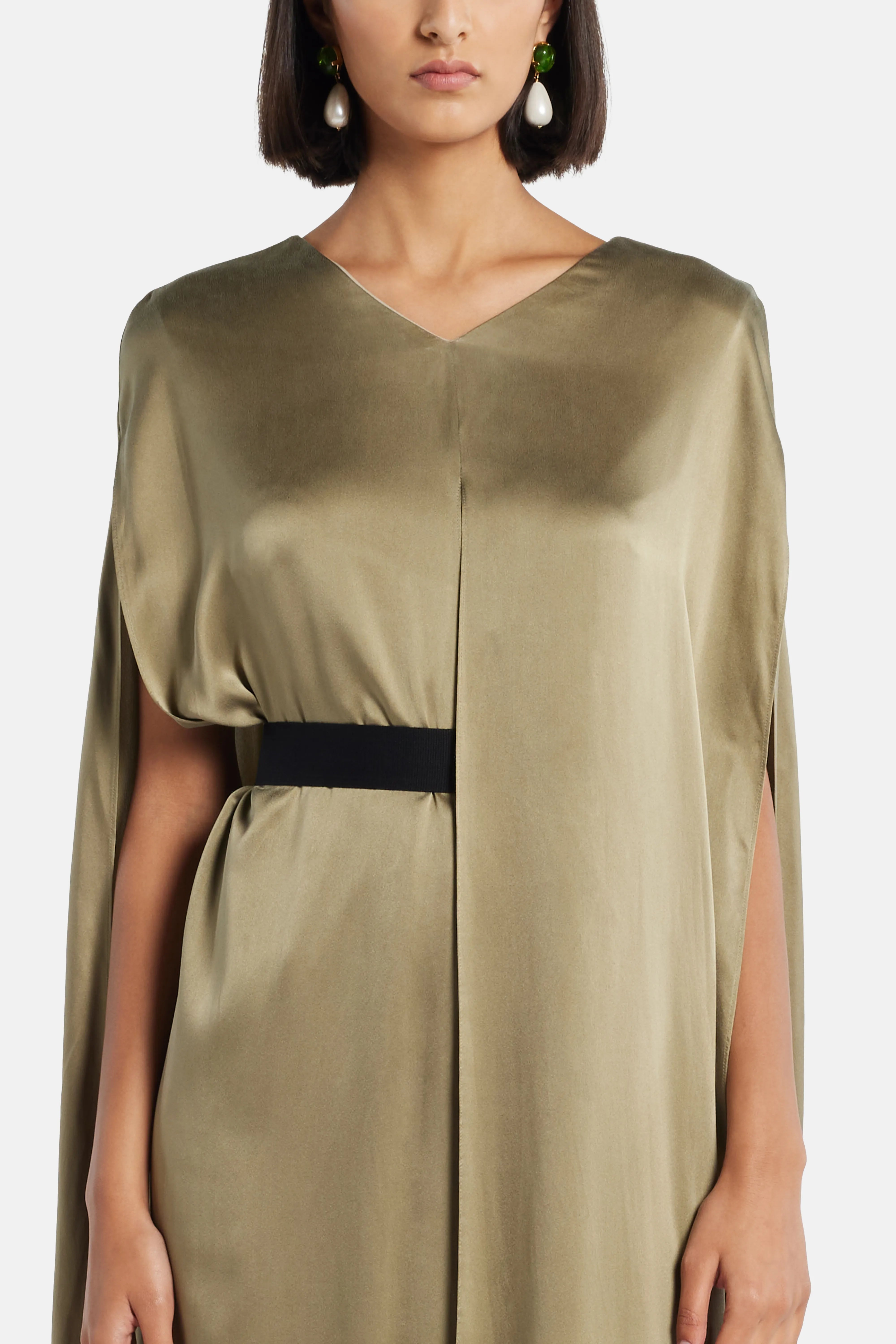 Fyeris Belted Silk Maxi Dress in Green