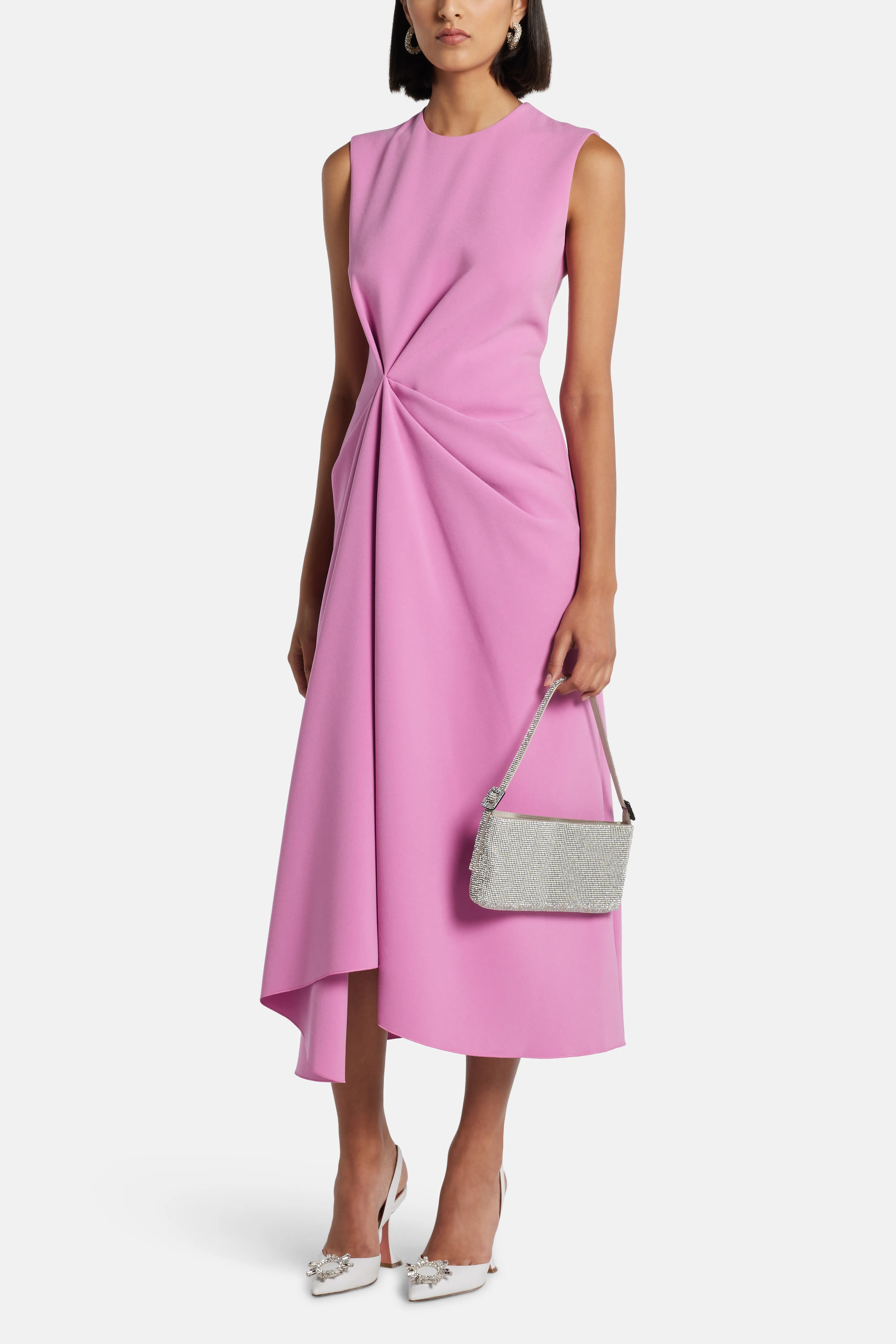 فستان ميدي ألماس بدون أكمام باللون الوردي