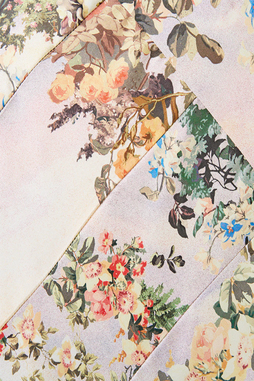 Twilight in Istanbul Lace Splice Floral One Shoulder Silk Maxi Dress in Beige