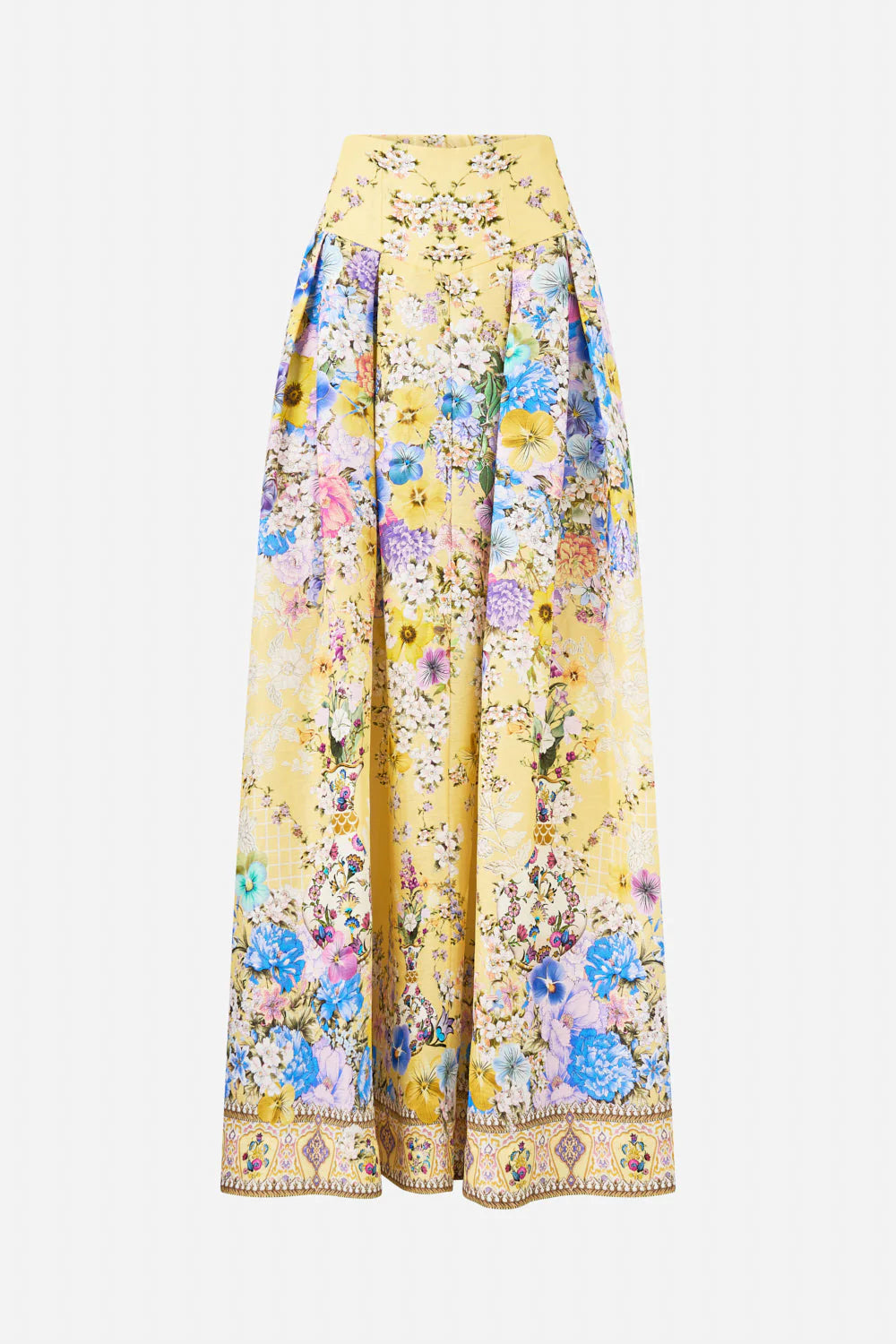 Darling Buds Corset Waist Floral Linen Silk Maxi Skirt in Yellow