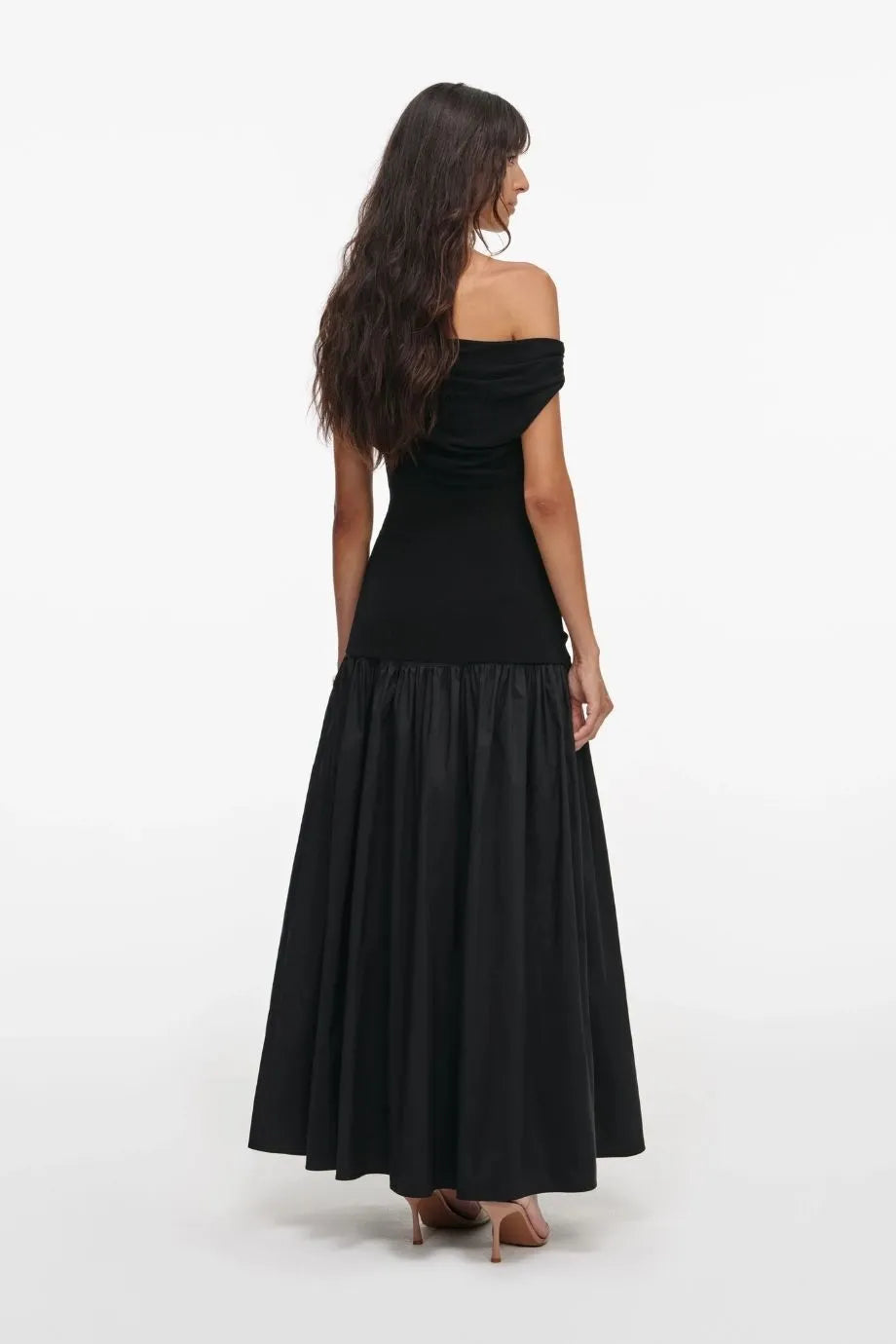 Cotton Draped Knit Midi Dress in Black