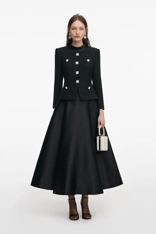 Boucle Taffeta Midi Dress in Black