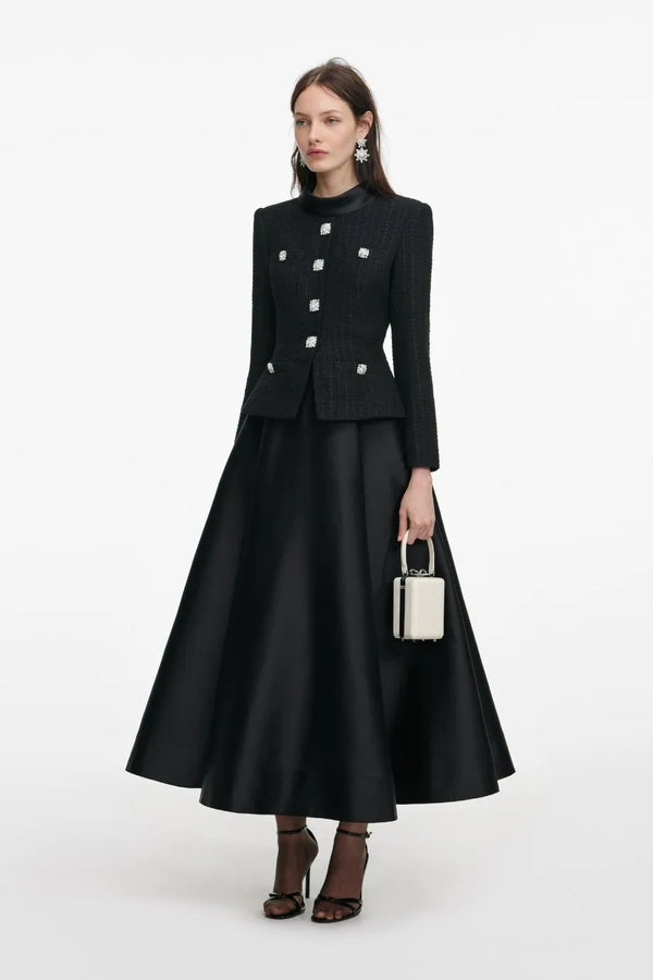 Boucle Taffeta Midi Dress in Black