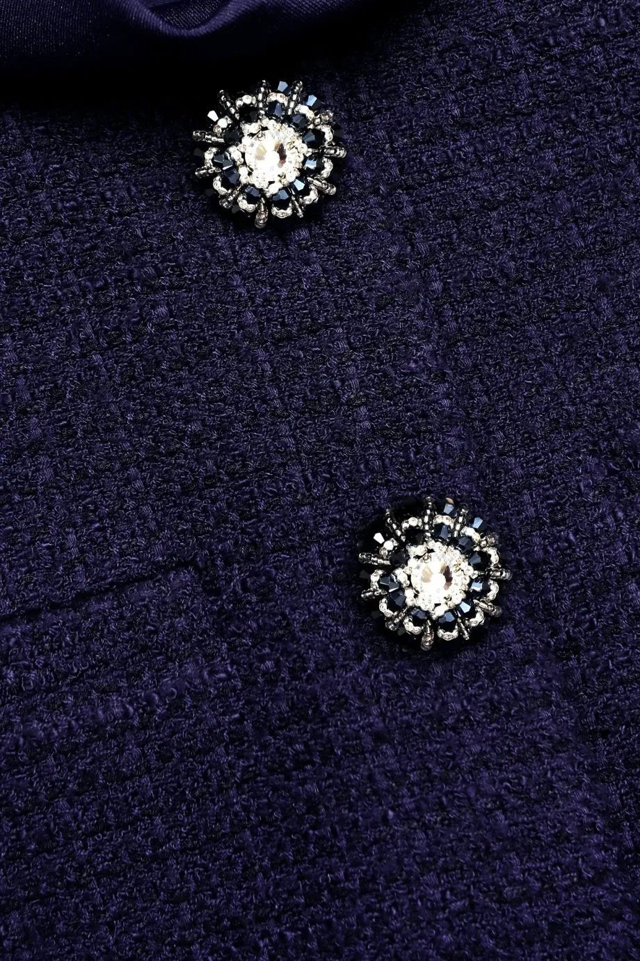 Collared Boucle Taffeta Midi Dress in Blue