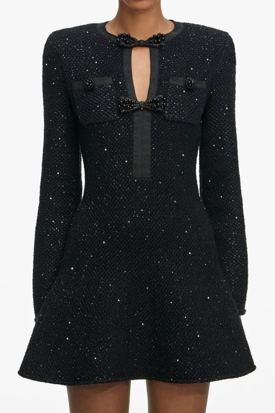 Sequin Knit Mini Dress in Black