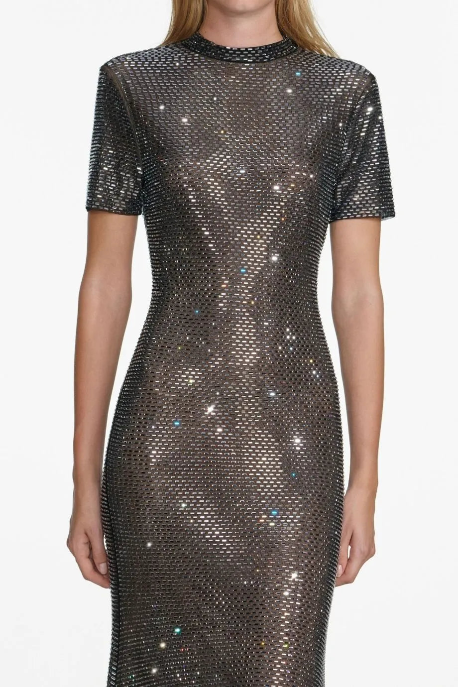 Rhinestone Mesh Evening Dress in Grey