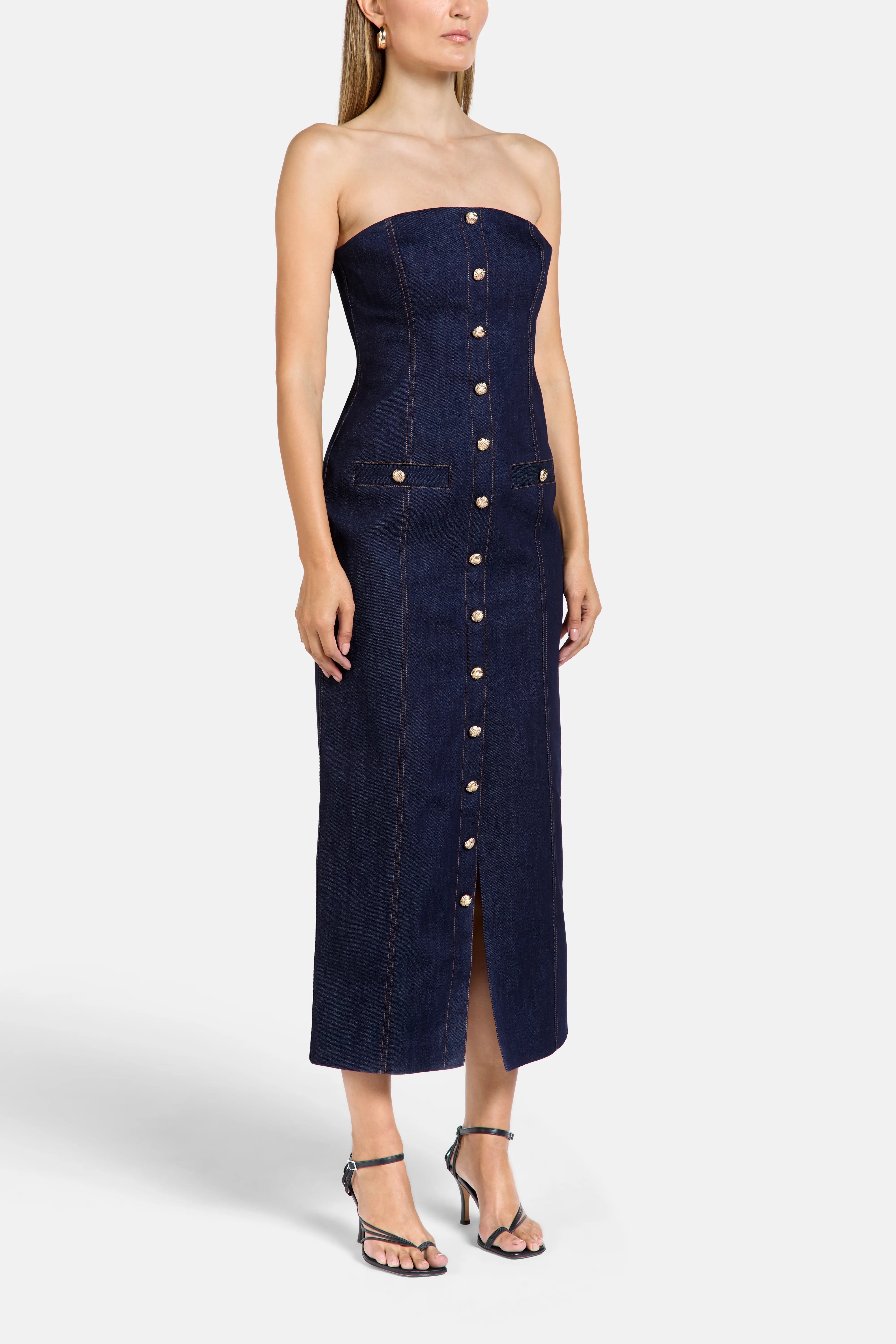 Gigi Denim Cotton Midi Dress in Blue