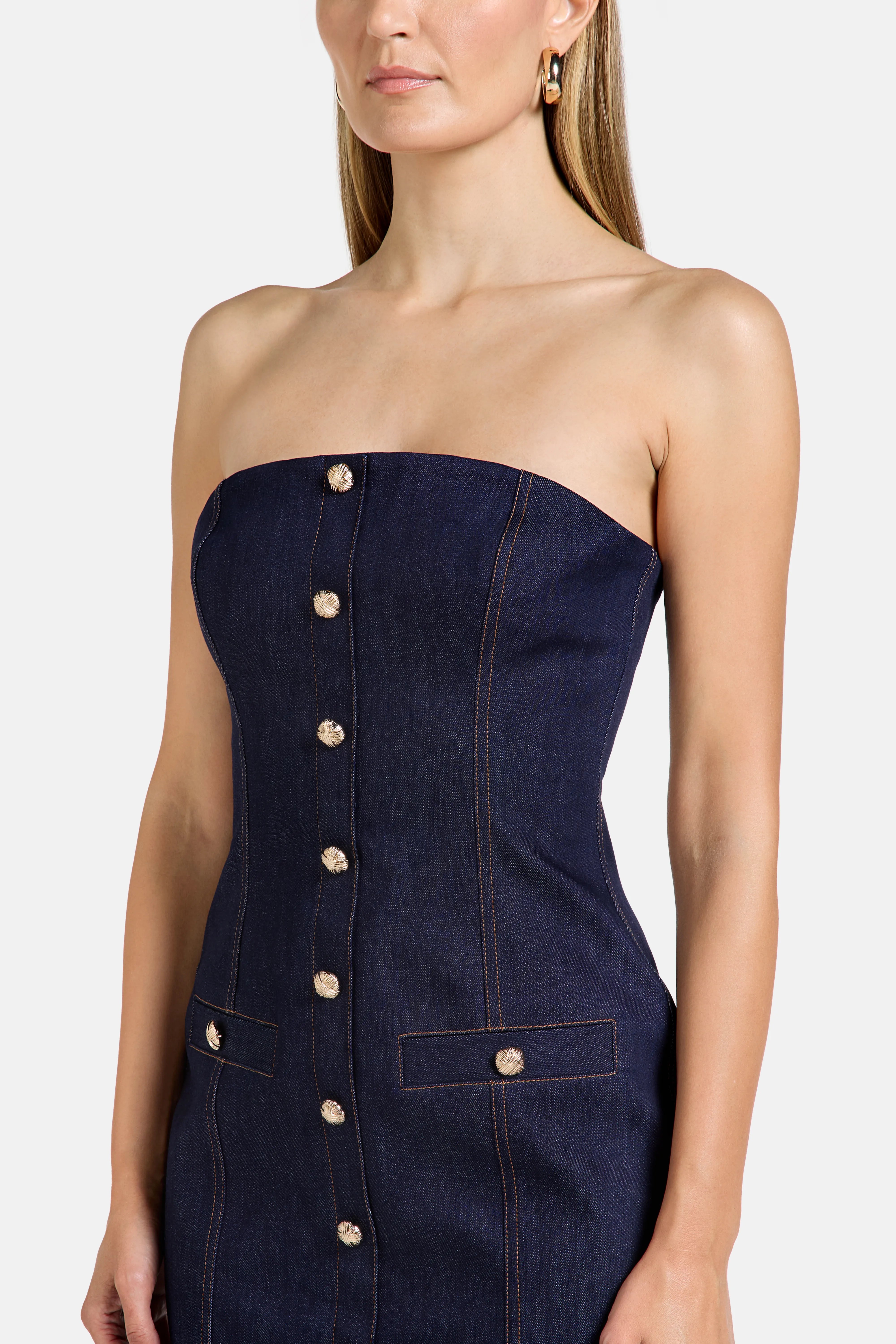 Gigi Denim Cotton Midi Dress in Blue