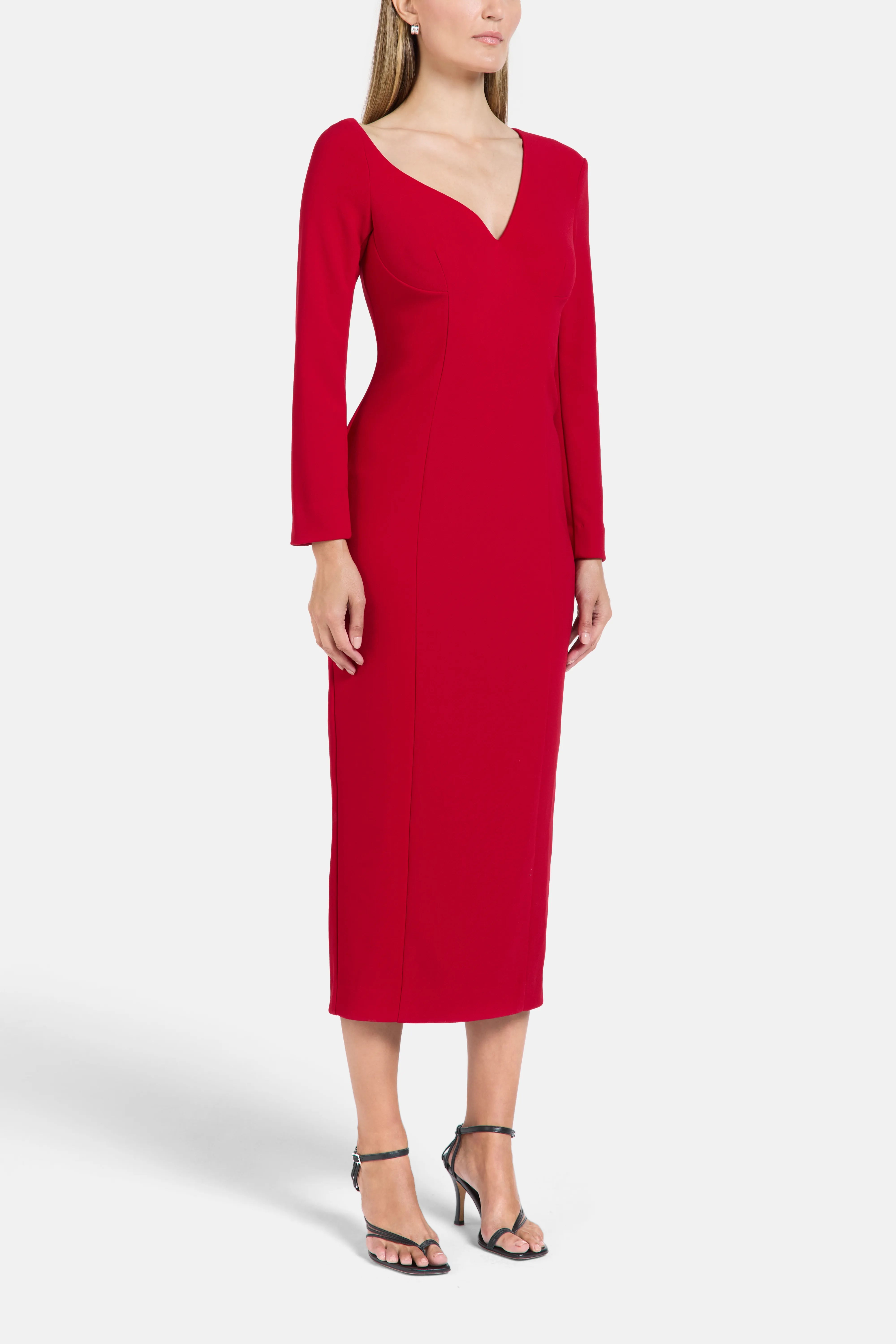 Bennet Asymmetric Midi Dress in Red