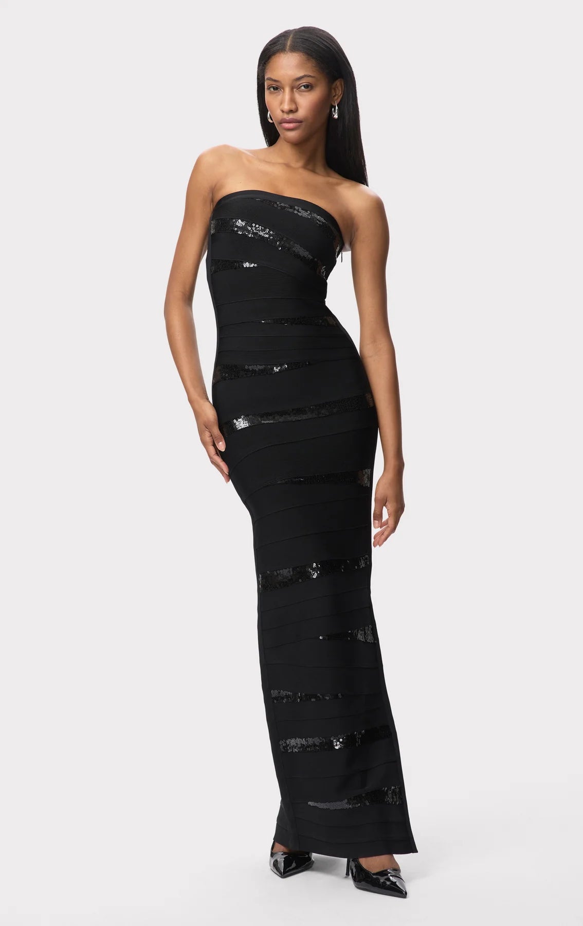 Chiara Bandage Knit Maxi Dress in Black