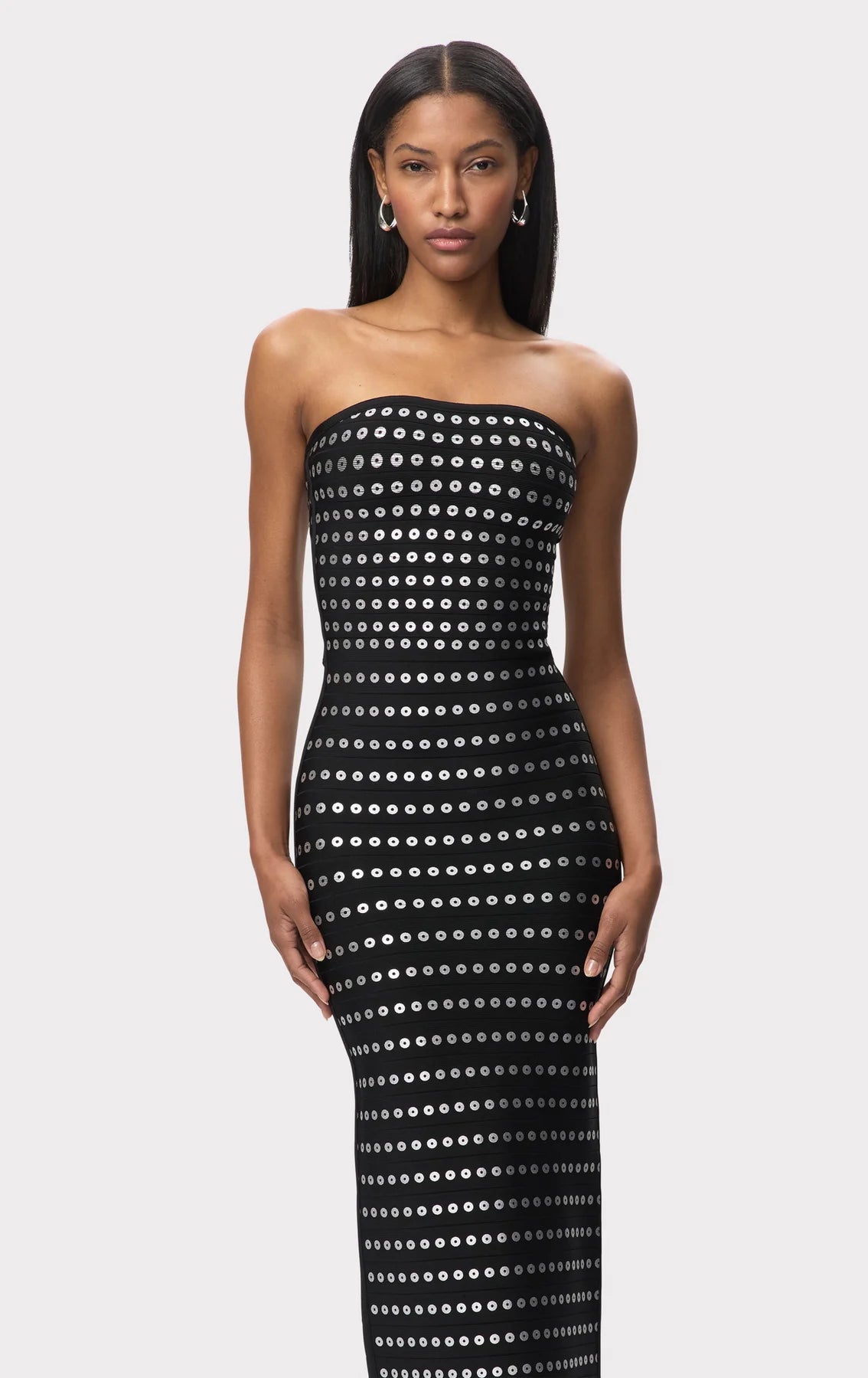 Eira Bandage Knit Midi Dress in Black