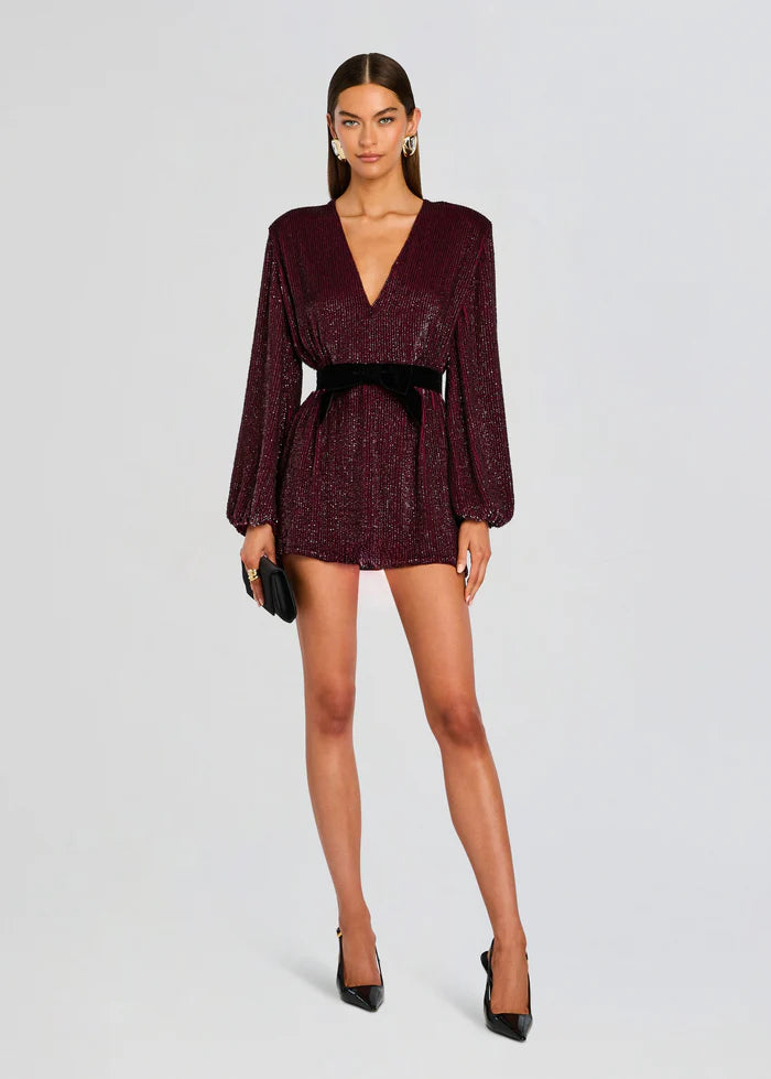 Lilai Belted Mini Dress in Maroon