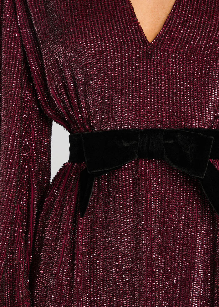 Lilai Belted Mini Dress in Maroon