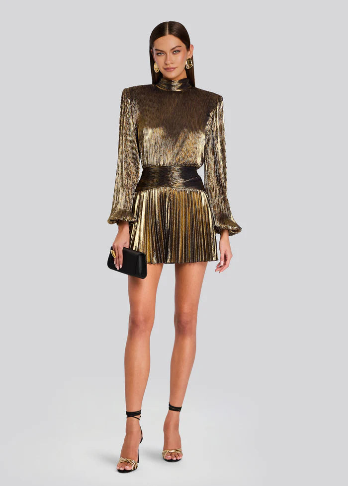 Freja High Neck Mini Dress in Gold
