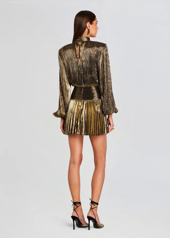 Freja High Neck Mini Dress in Gold